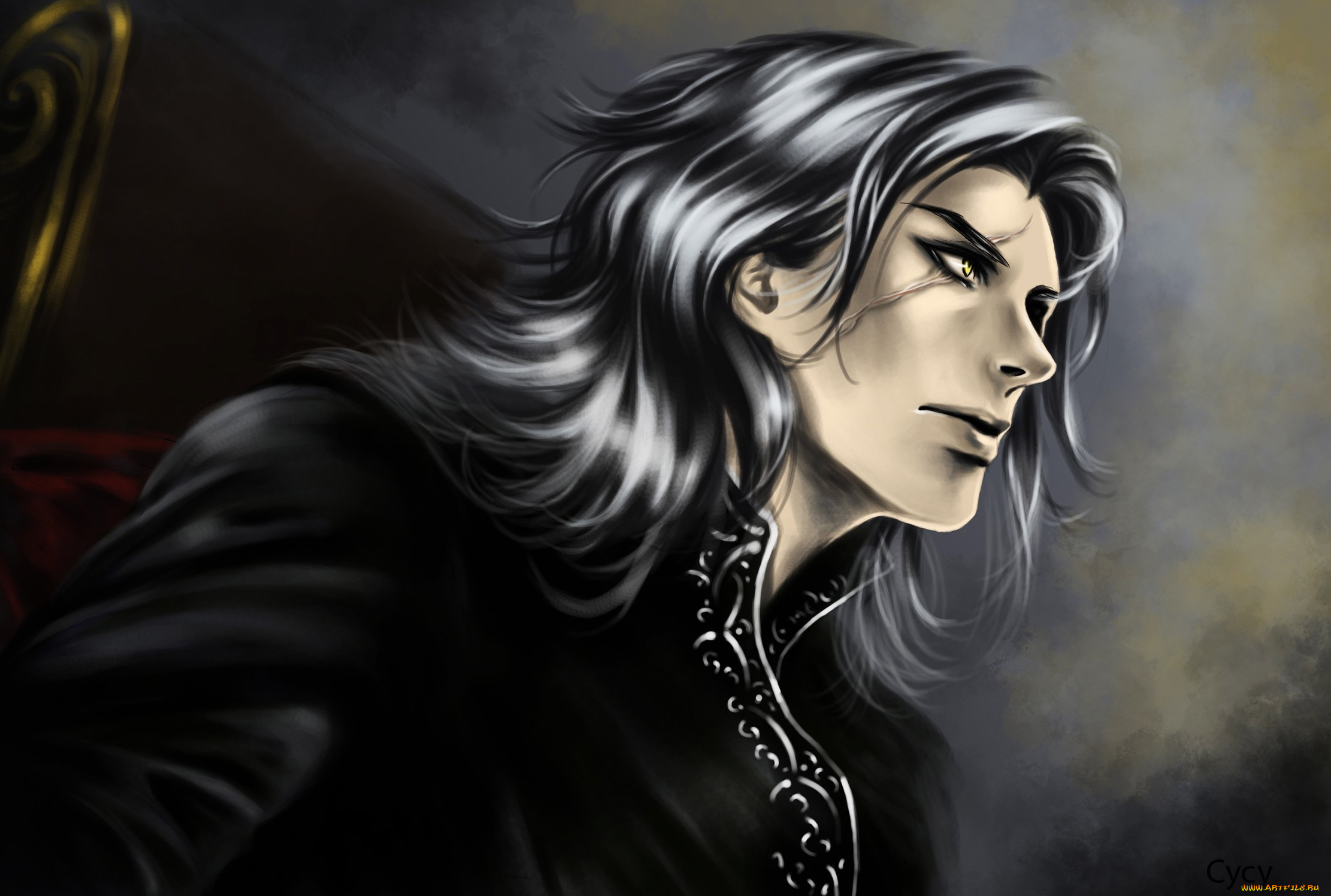 фэнтези, люди, лицо, шрам, парень, арт