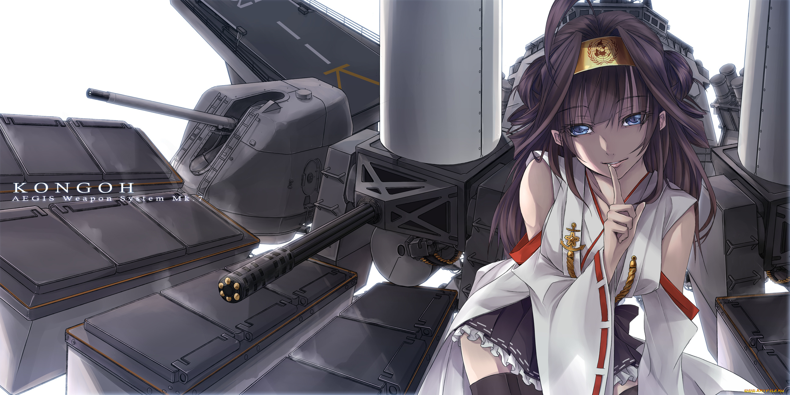 аниме, kantai, collection, повязка, оружие, девушка, futami, kito, kongou, battleship