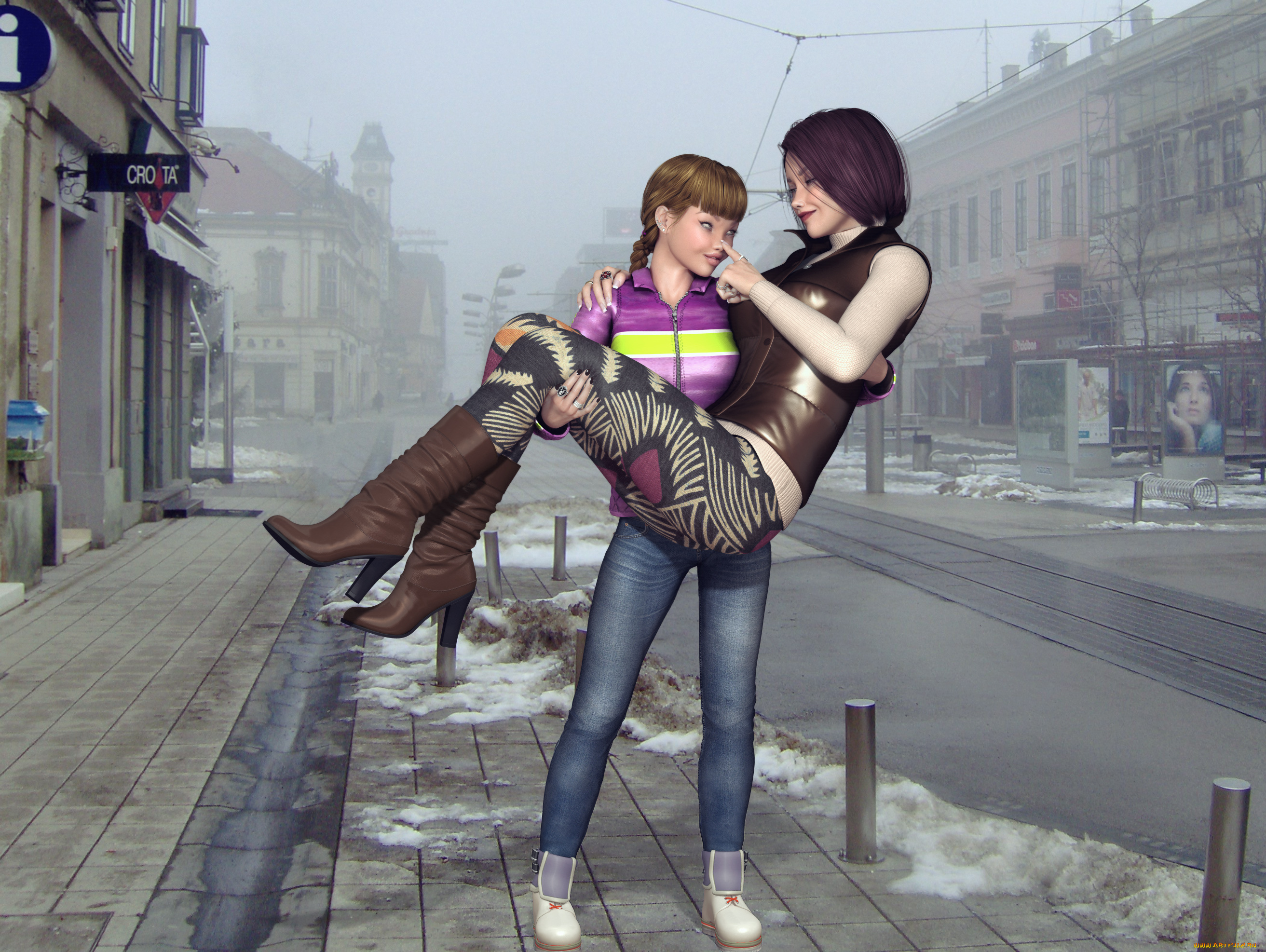 3д, графика, люди, , people, девушка, взгляд, улыбка, улица