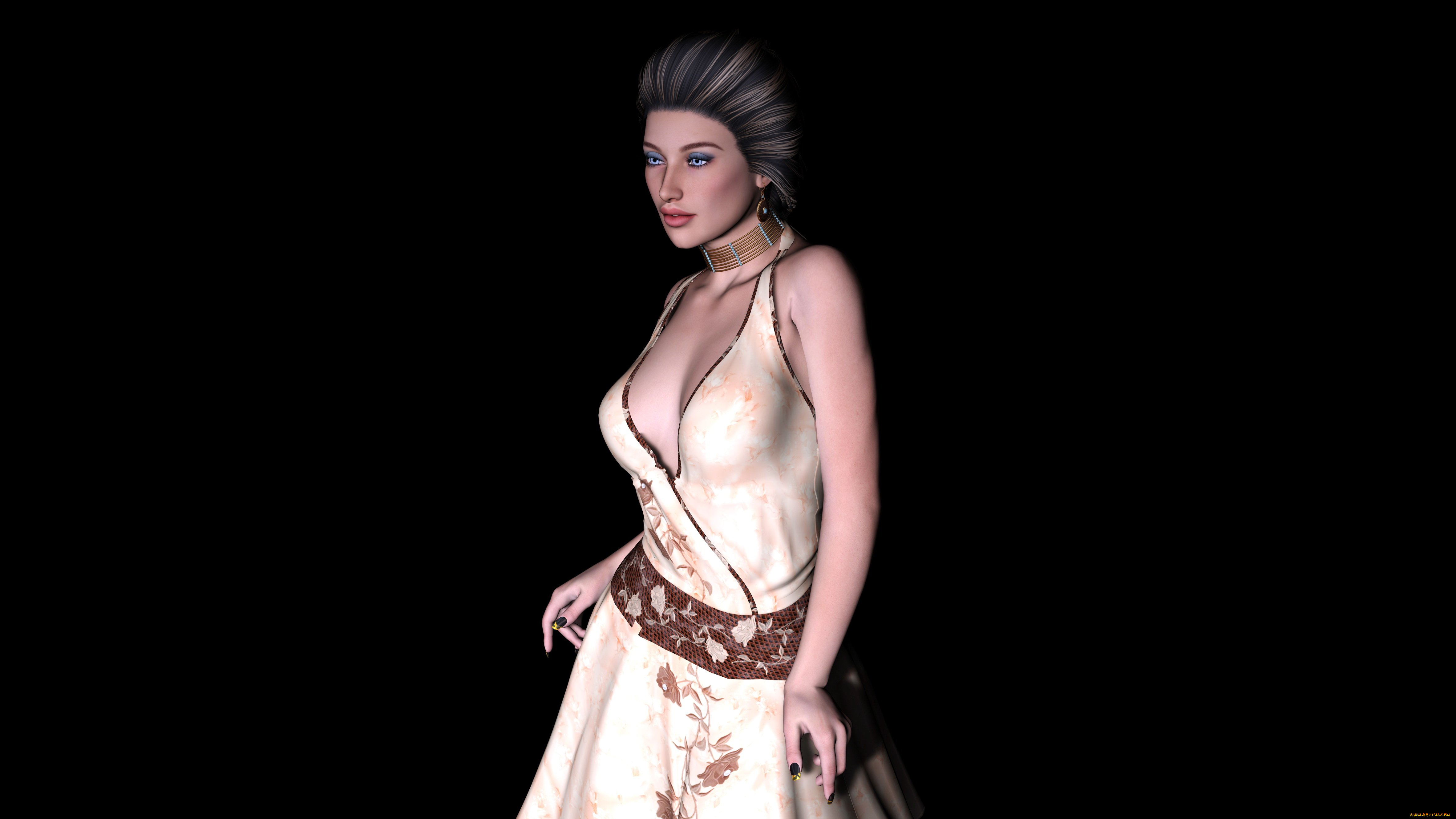 3д, графика, люди, , people, платье, фон, взгляд, девушка