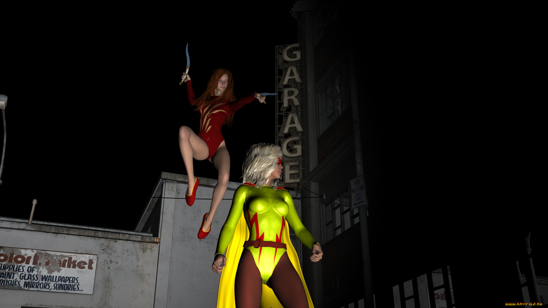 3д, графика, фантазия, , fantasy, взгляд, оружие, фон, девушки