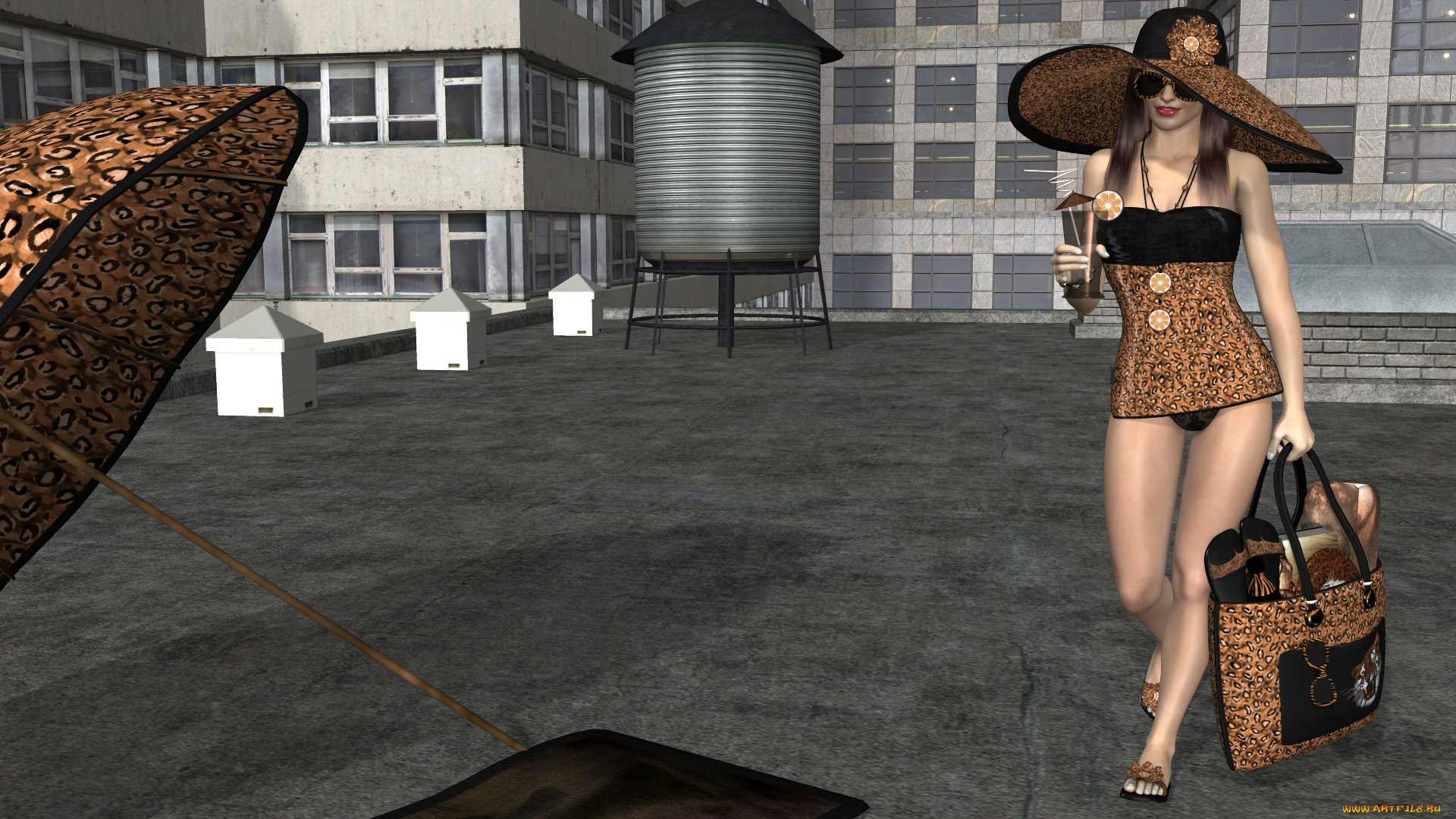 3д, графика, люди, , people, взгляд, девушка, шляпа, зонтик, фон