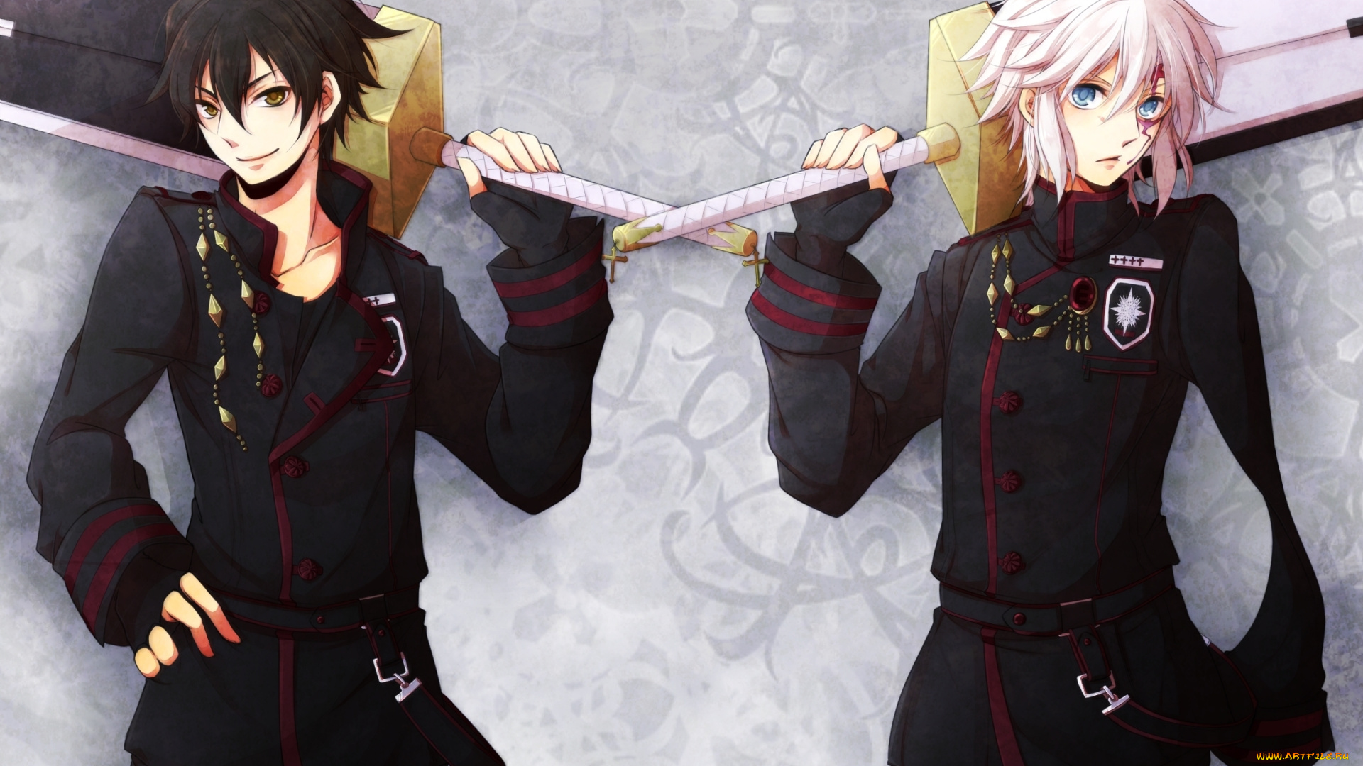 аниме, , gray-man, art, парни, d-gray-man, недоумение, оружие, улыбка, взгляд, fujiya, neah, walker, allen