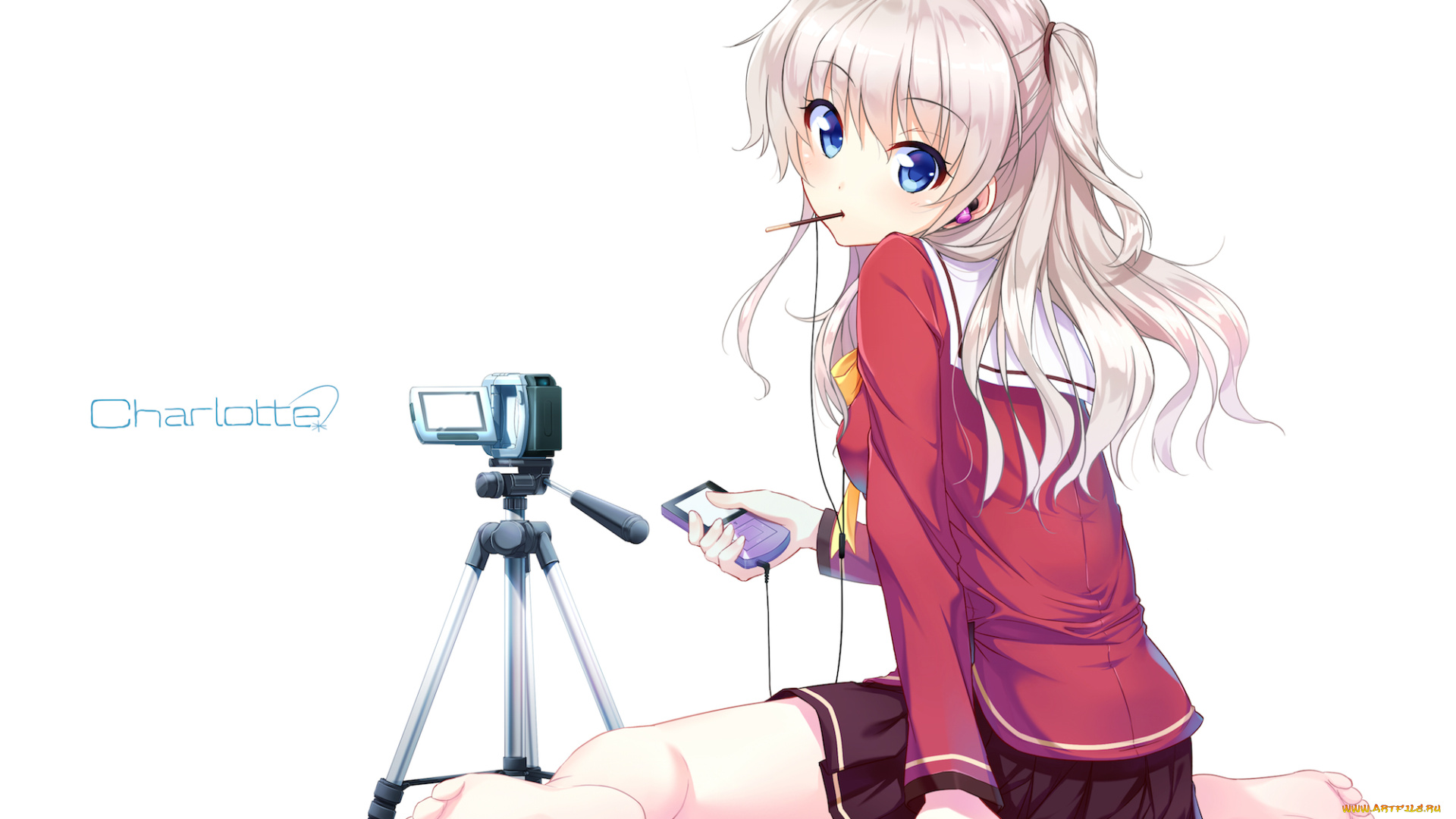 аниме, charlotte, sora, from, france, tomori, nao, телефон, видеокамера, девочка, арт