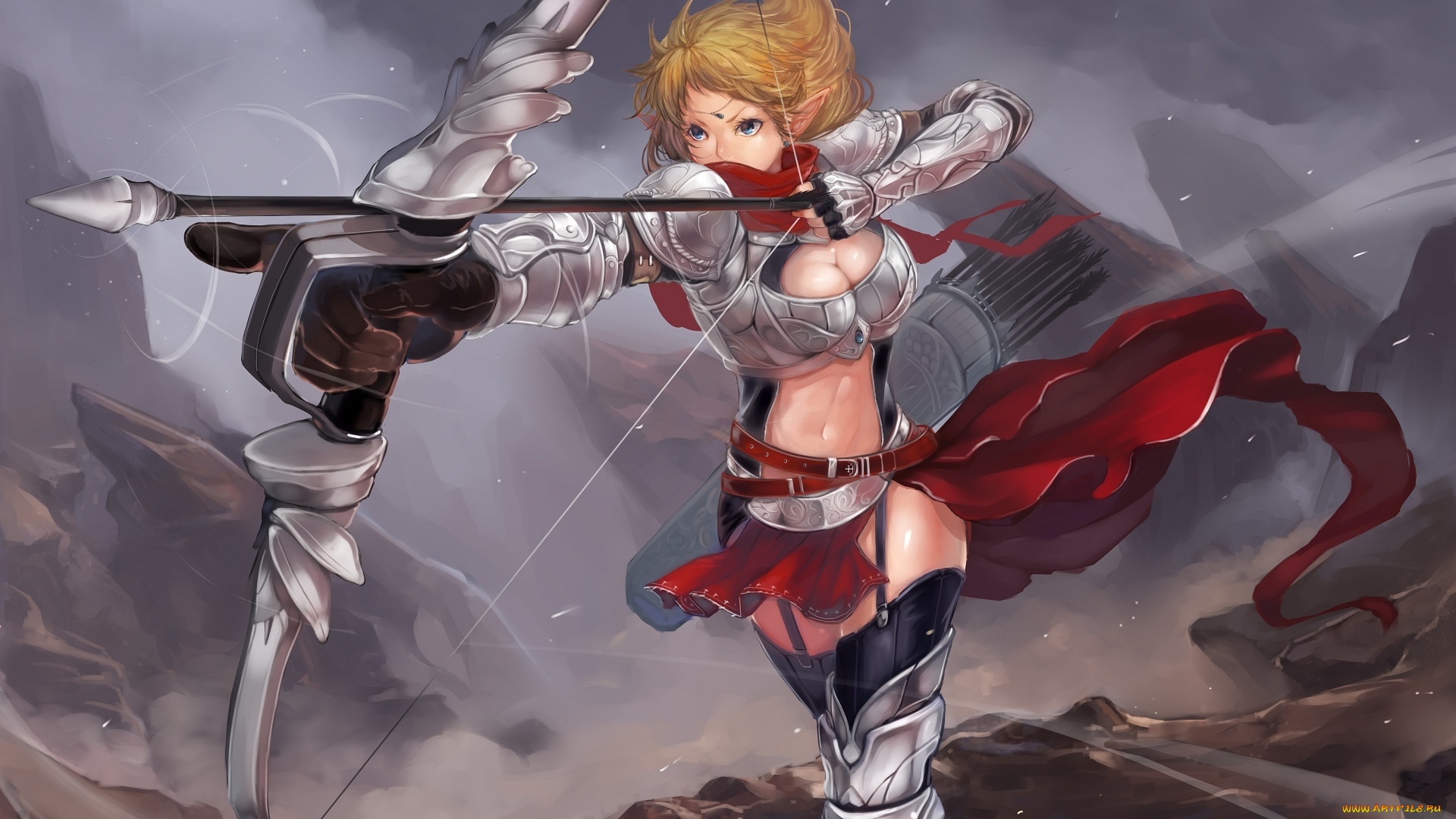 аниме, оружие, , техника, , технологии, стрелы, лук, эльфийка, девушка, sola7764, доспехи, art