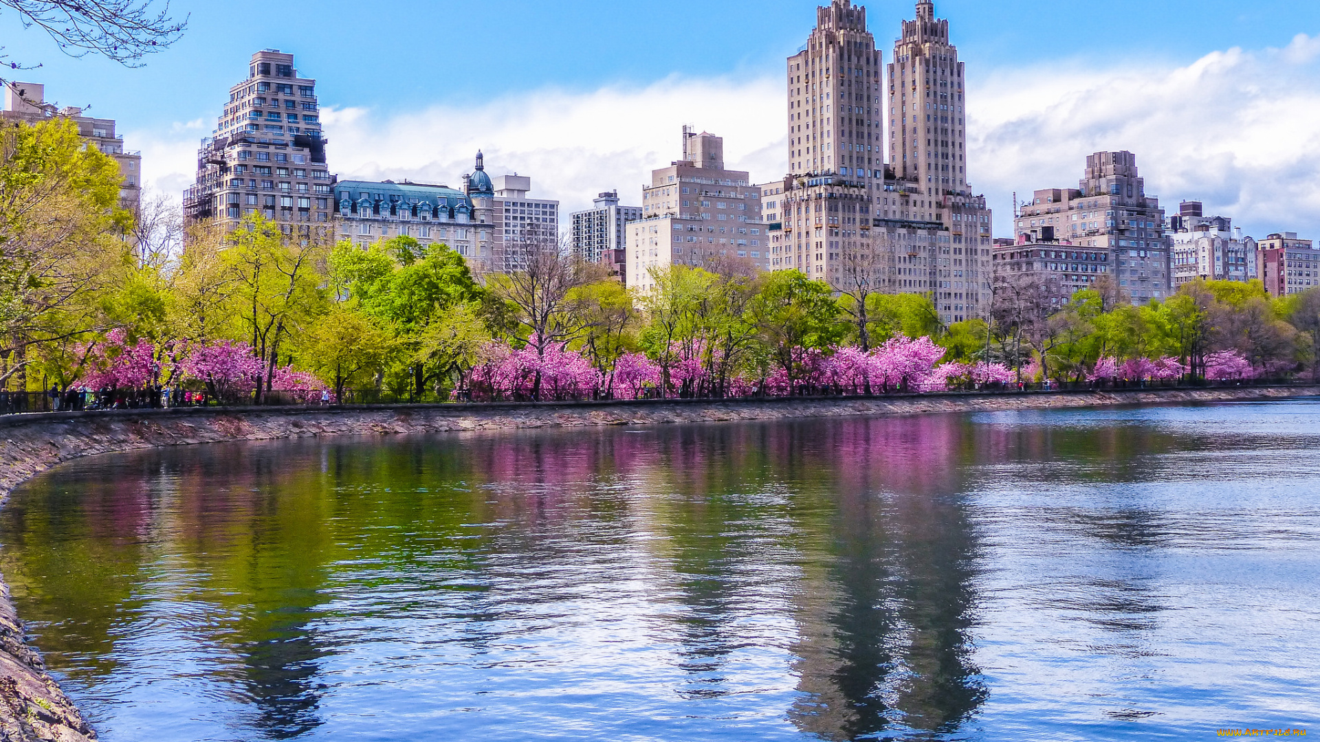 central, park, , ny, города, нью-йорк, , сша, здания, водоем, парк