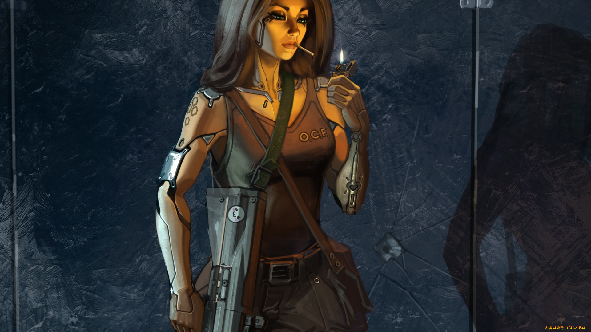 фэнтези, роботы, , киборги, , механизмы, девушка, сигарета, оружие, солдат, киборг