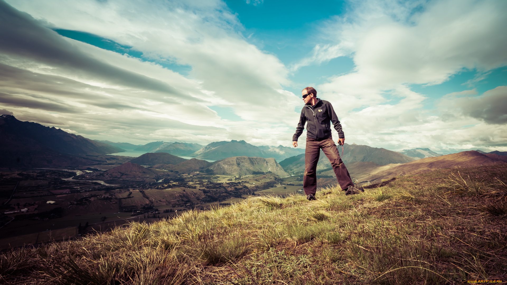 мужчины, -, unsort, панорама, горы, облака, небо, очки, фотограф