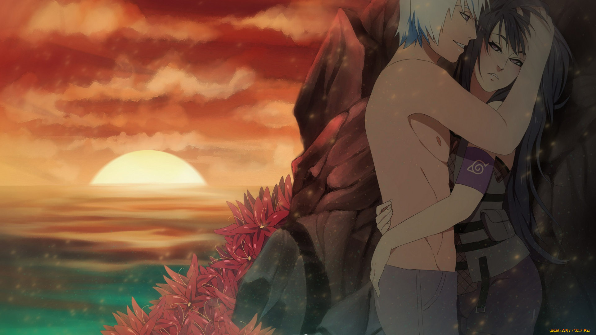разное, арты, арт, парень, аниме, суйгетцу, романтика, закат, наруто, девушка
