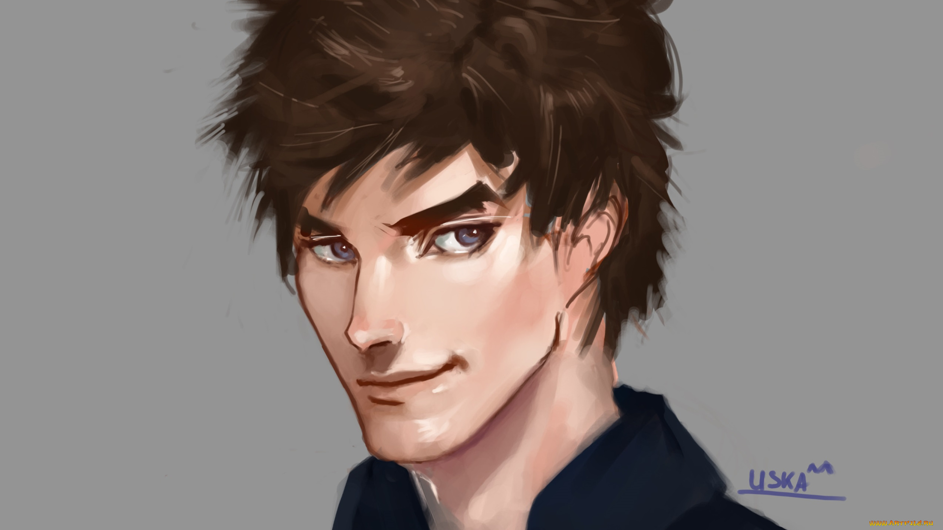 рисованное, люди, парень, портрет, фон