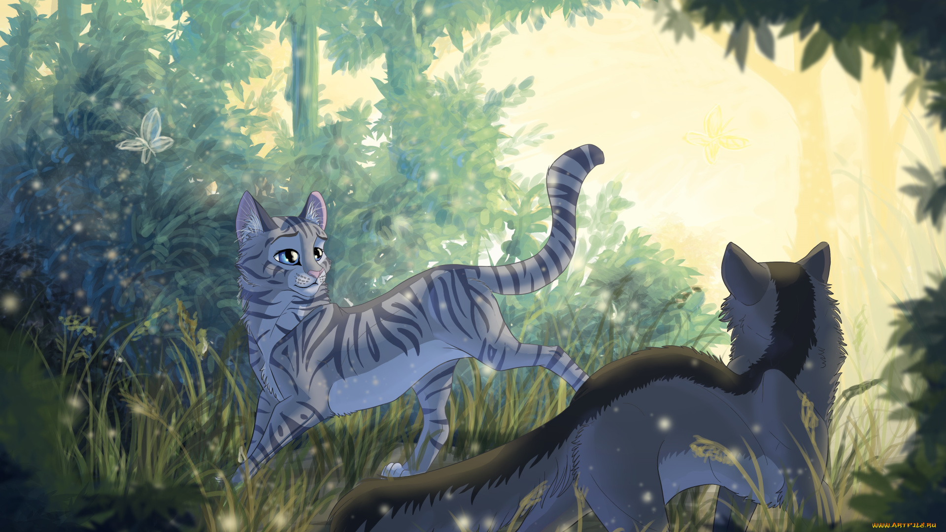 рисованное, животные, , коты, природа, коты