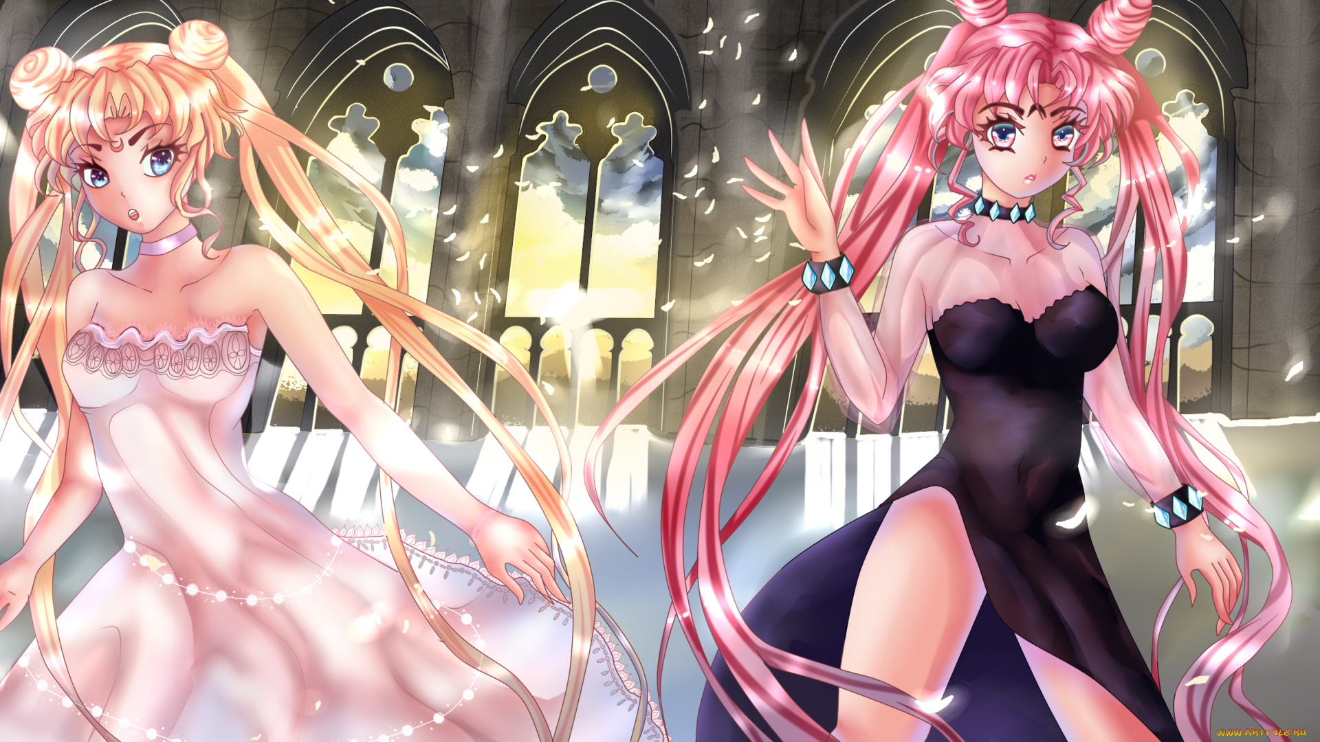 sailor, moon, разное, арты, девушки, взгляд, фон, волосы, окна