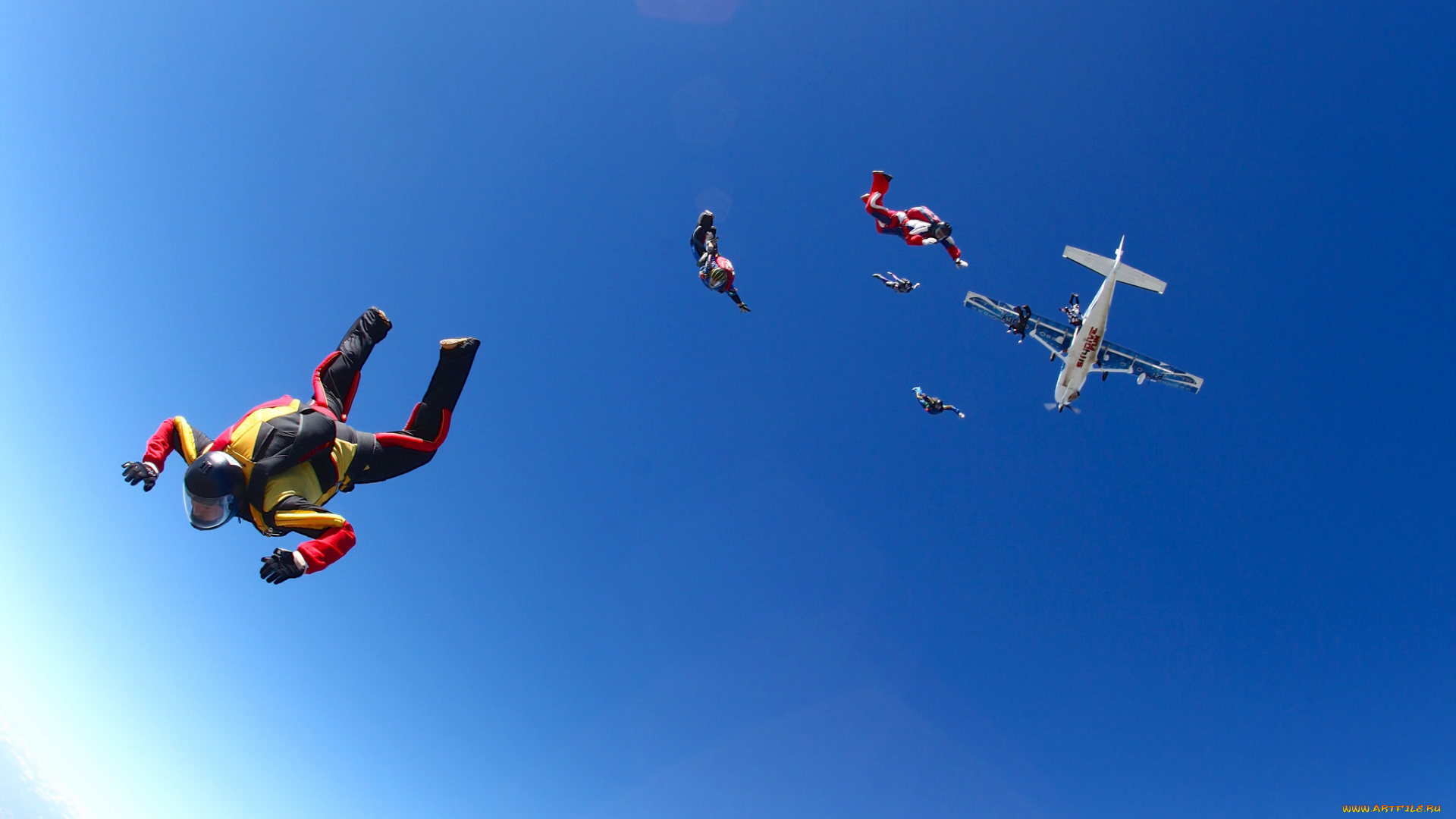 спорт, экстрим, шлем, самолет, небо, парашютизм, парашютисты