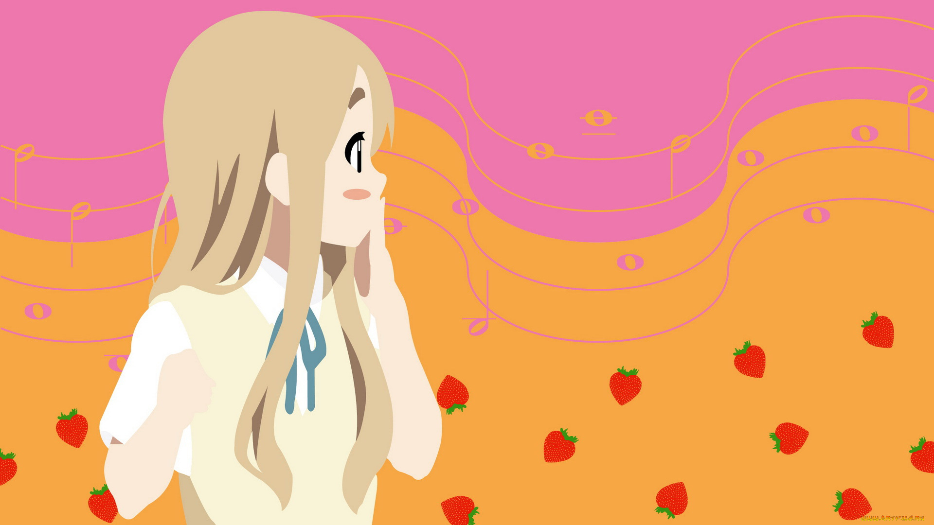 векторная, графика, дети, , children, девушка, взгляд, фон, клубника, ноты