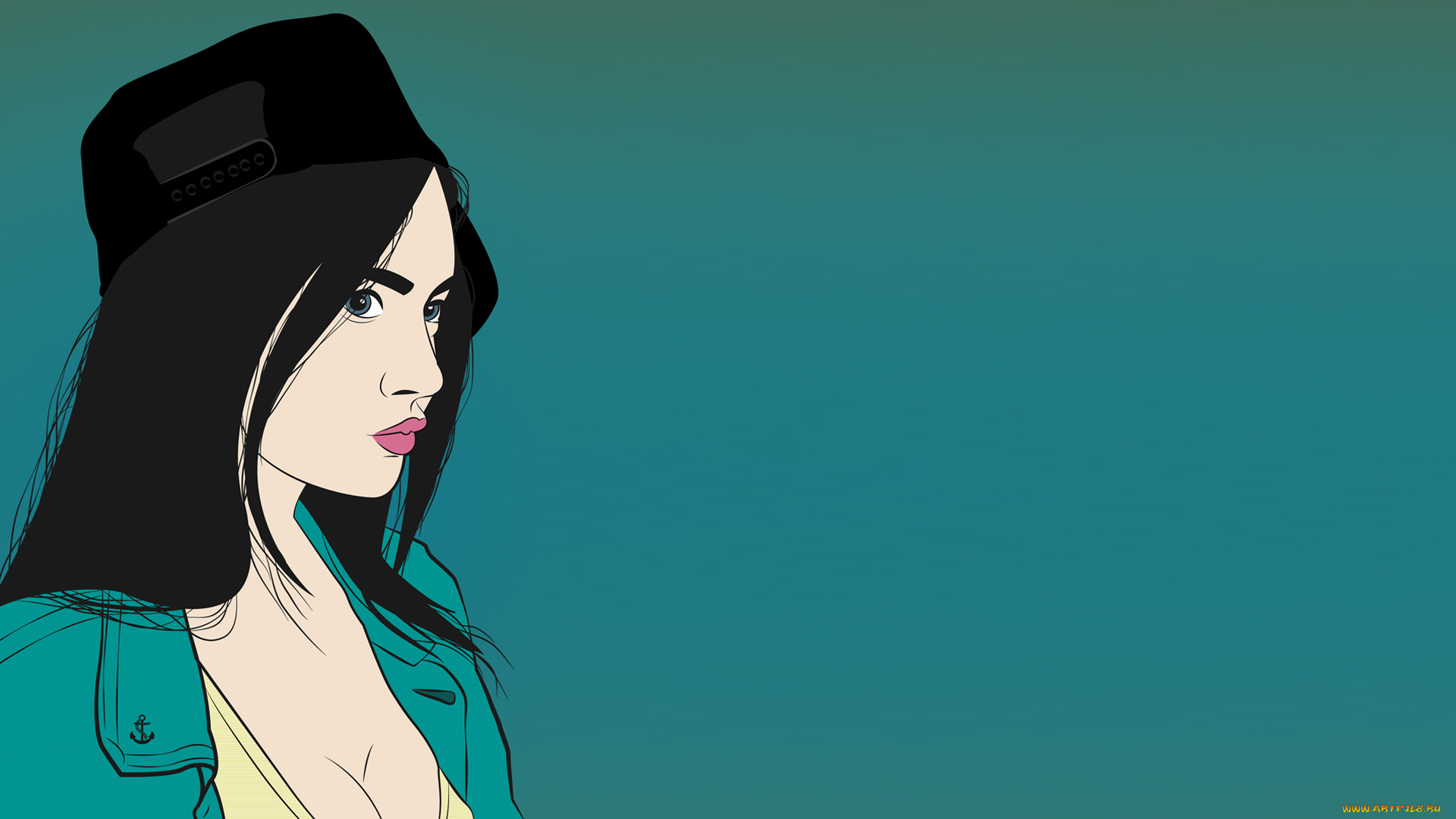 векторная, графика, девушки, , girls, девушка, губы, глаза, кепка, лицо