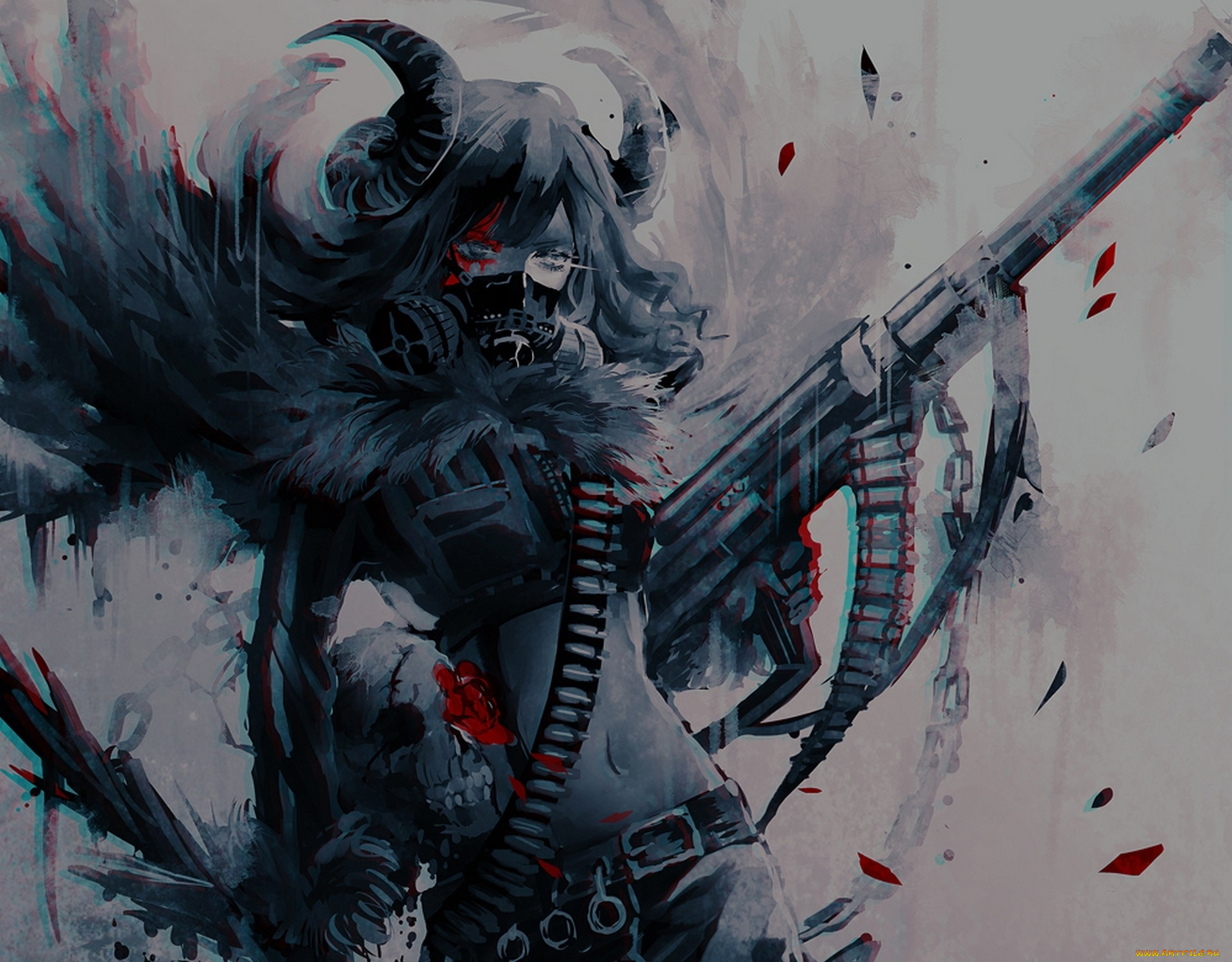 аниме, ангелы, , демоны, рога, девушка, 404, not, found, маска, оружие, череп, цветы, арт