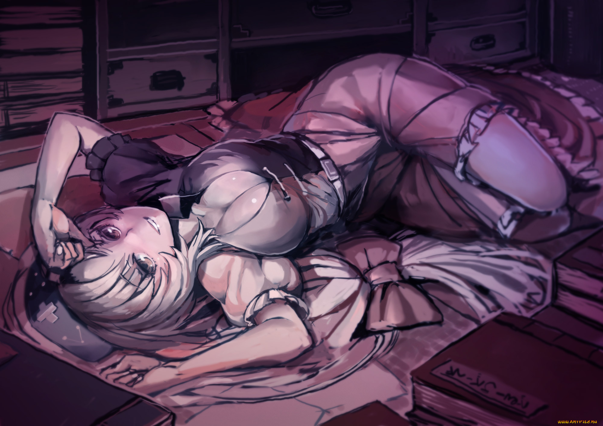 аниме, touhou, поза, девушка, yagokoro, eirin, улыбка, арт, взгляд, kousaku