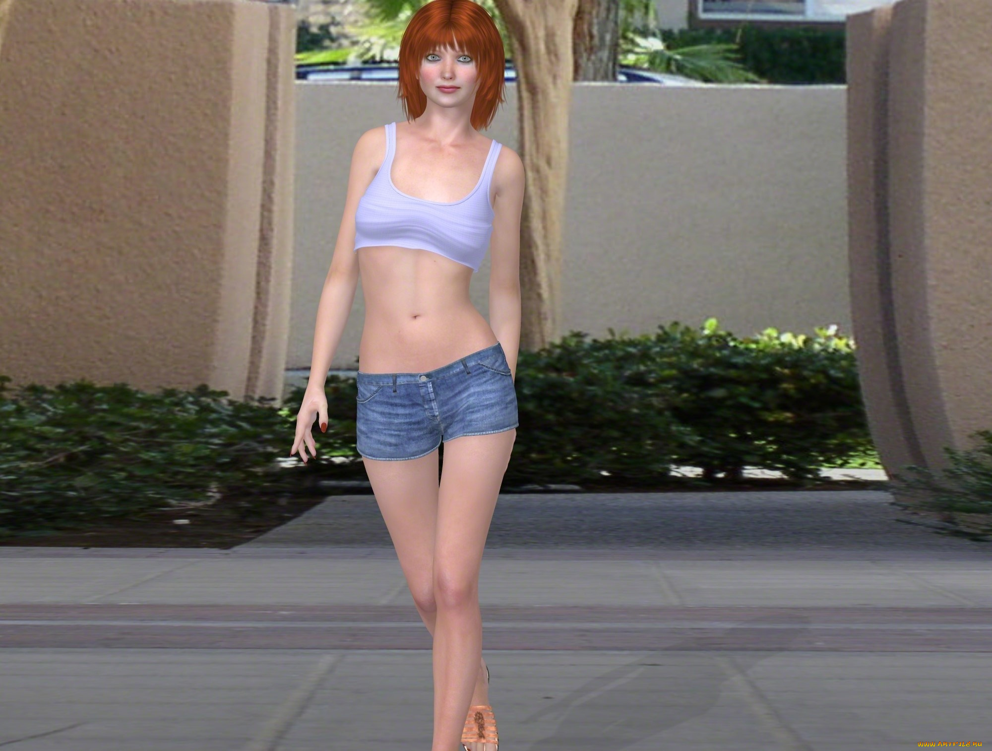 3д, графика, люди, , people, взгляд, фон, рыжая, девушка