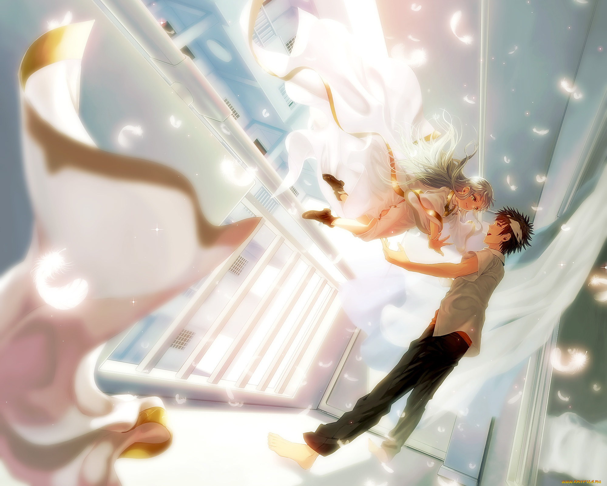 аниме, toaru, majutsu, no, index, парень, index, to, aru, majutsu, no, art, девушка, радость, полет, повязка, коридор, настроение, kamijou, touma