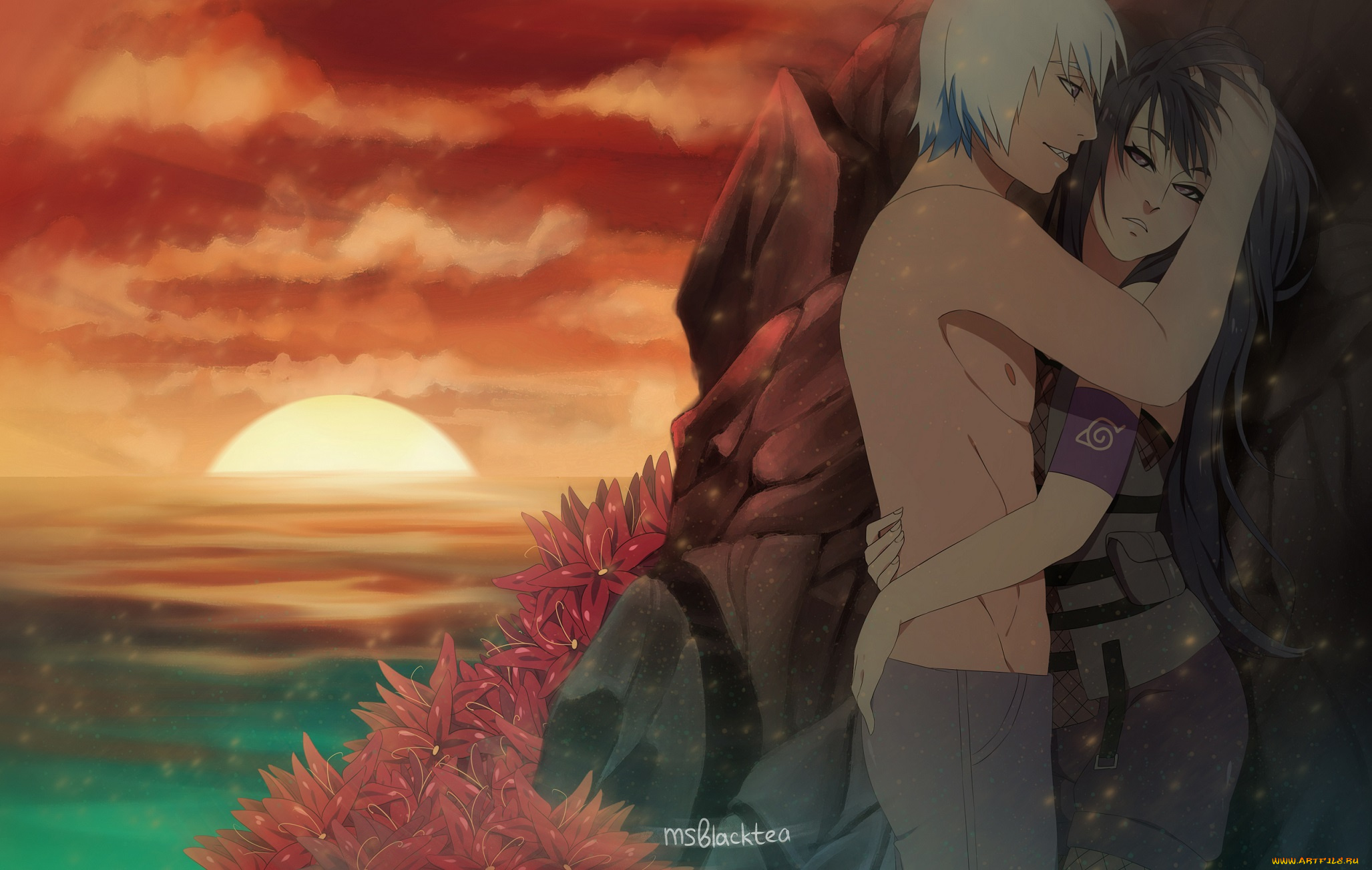 разное, арты, арт, парень, аниме, суйгетцу, романтика, закат, наруто, девушка