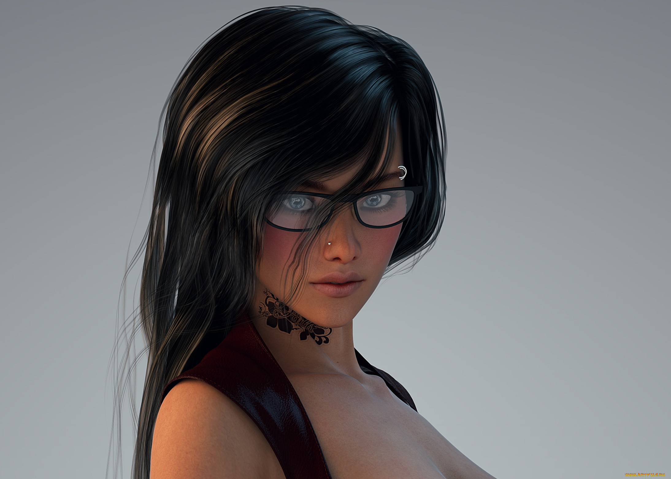 3д, графика, портрет, , portraits, взгляд, девушка, очки, фон