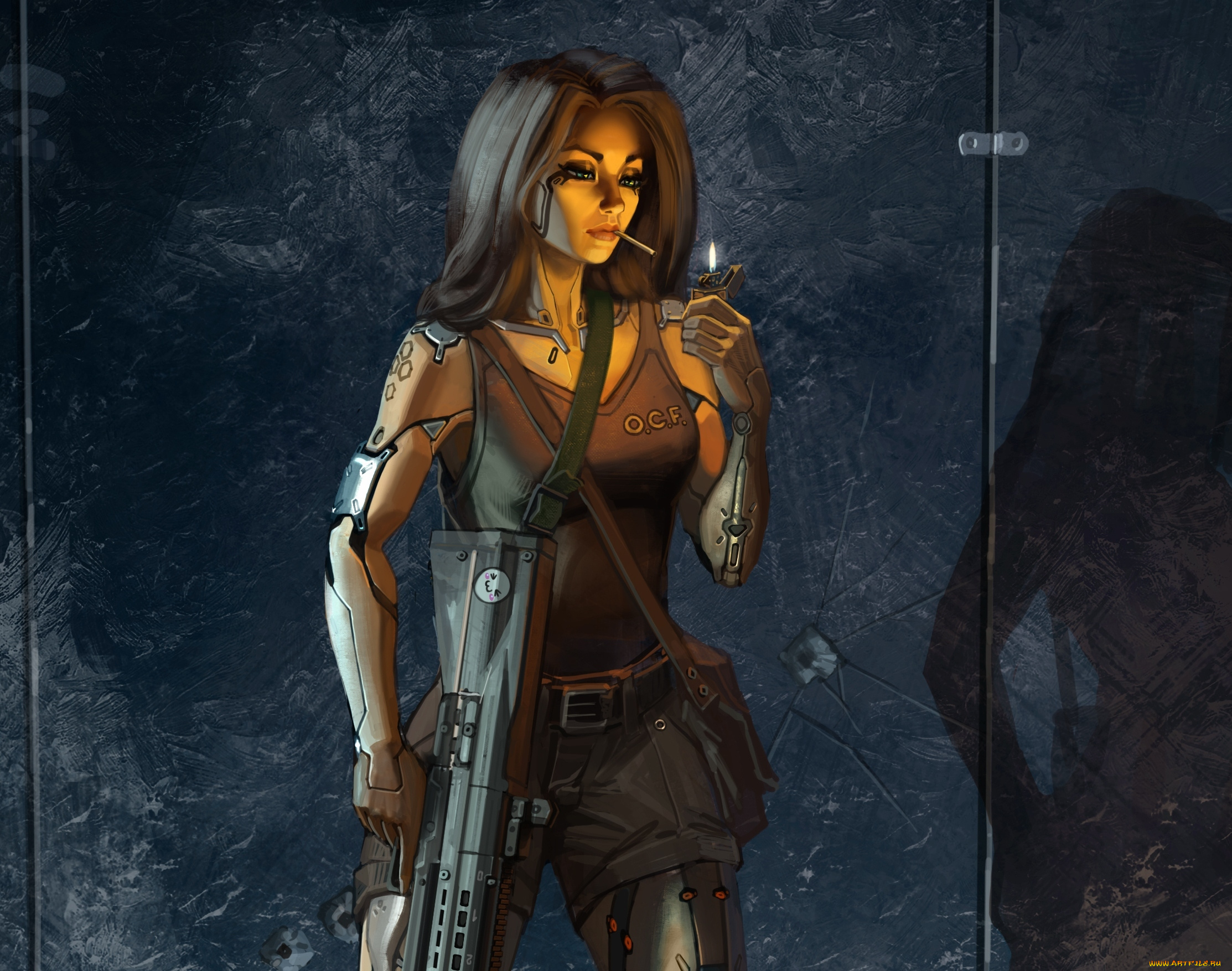 фэнтези, роботы, , киборги, , механизмы, девушка, сигарета, оружие, солдат, киборг