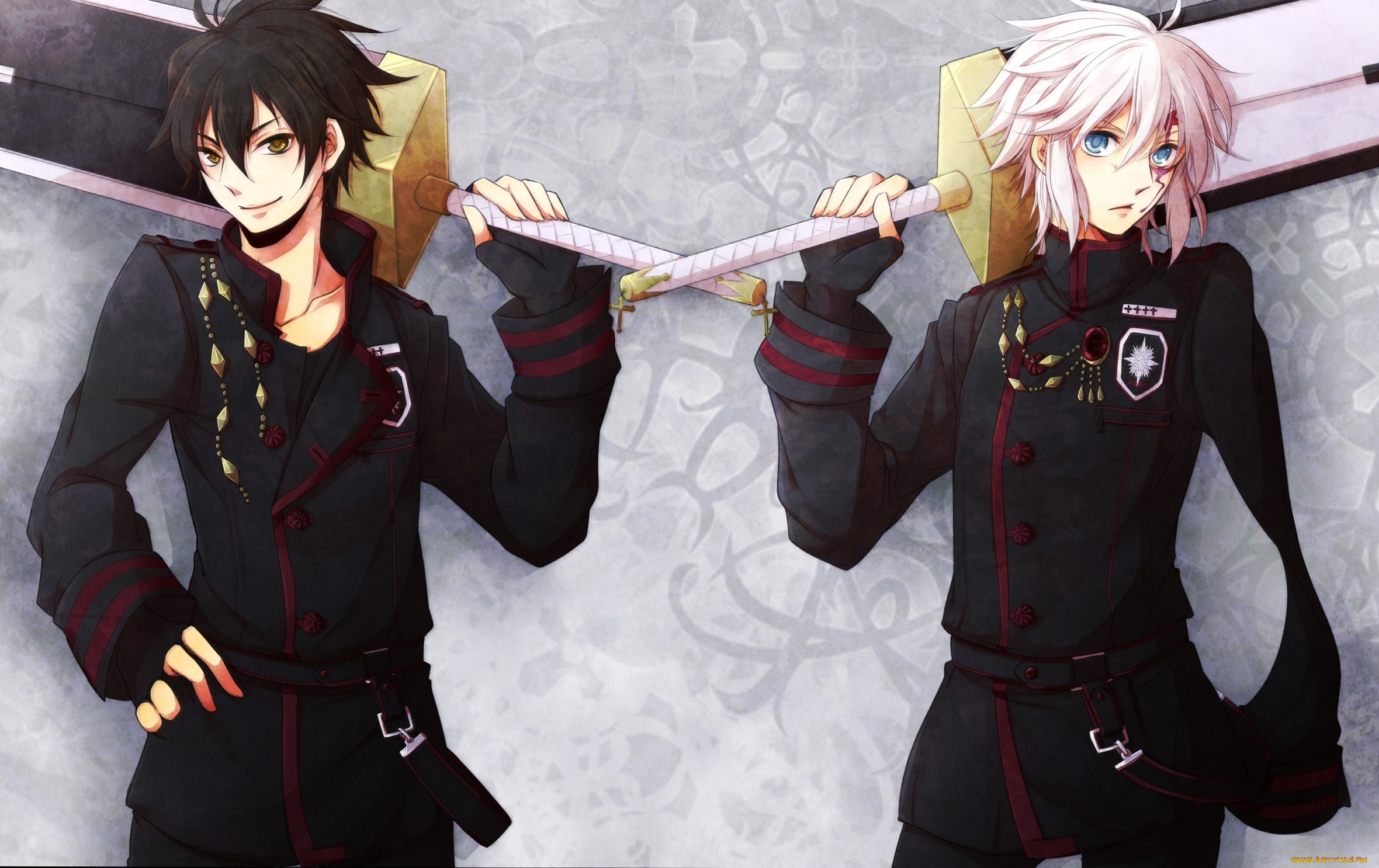 аниме, , gray-man, art, парни, d-gray-man, недоумение, оружие, улыбка, взгляд, fujiya, neah, walker, allen