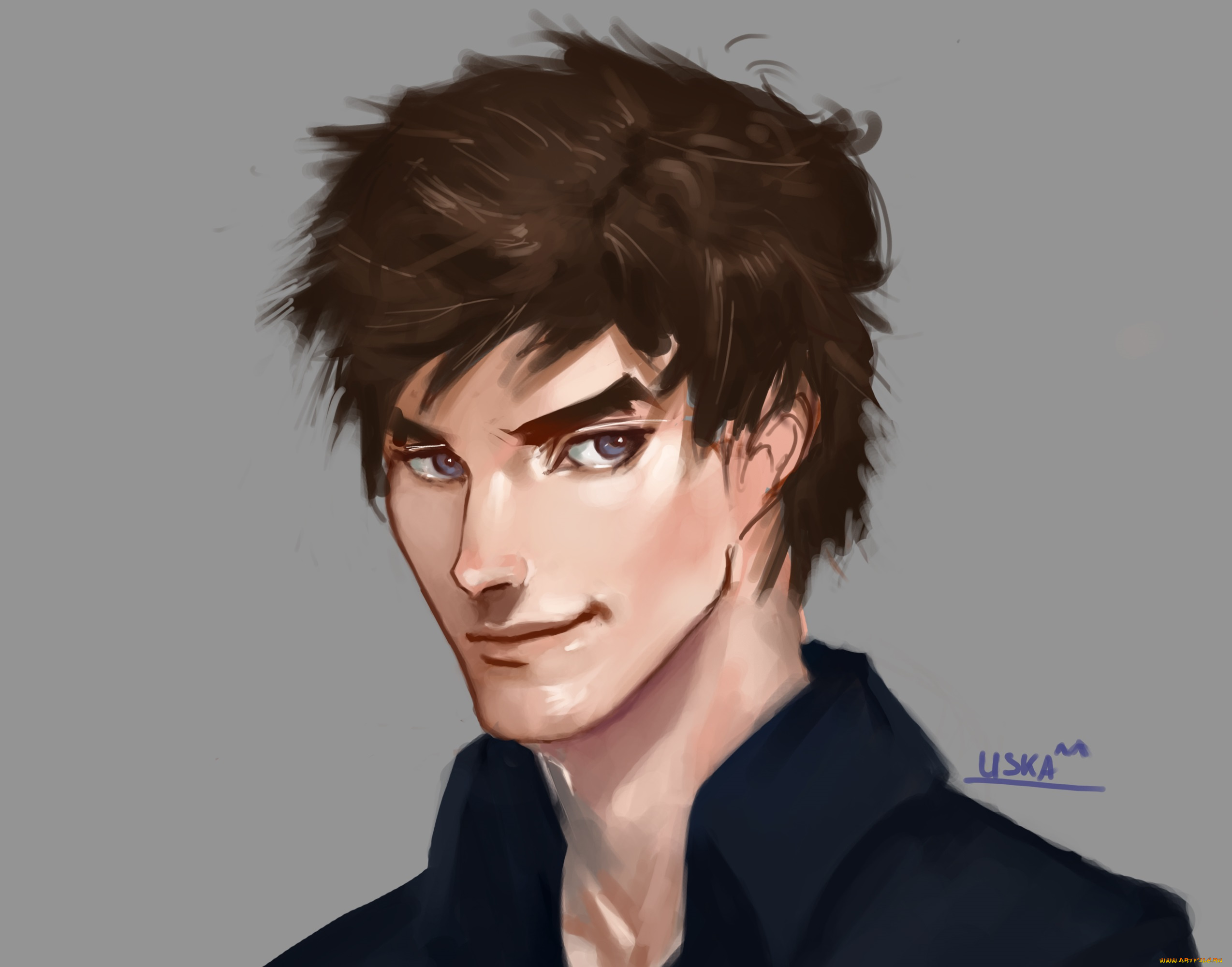 рисованное, люди, парень, портрет, фон