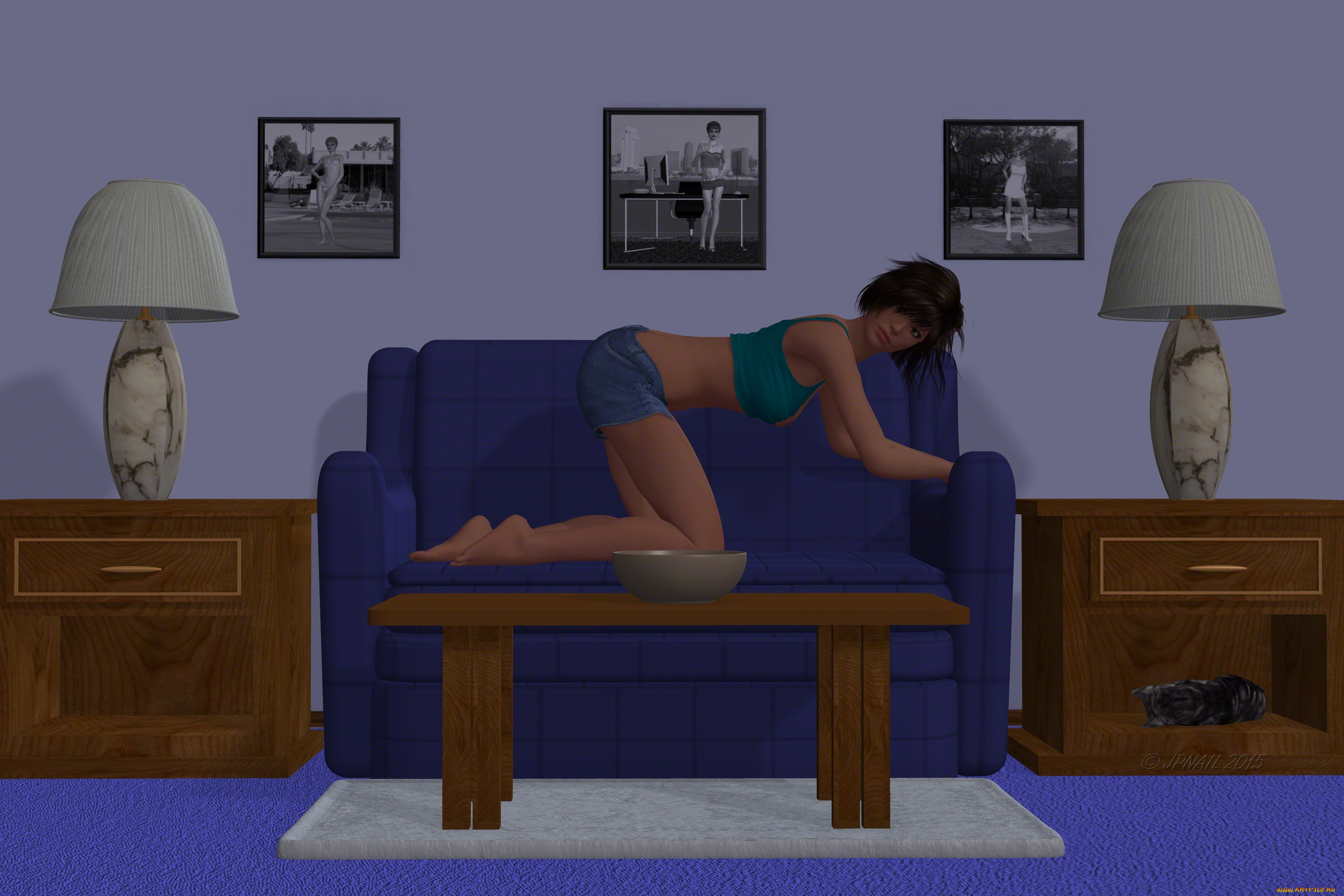 3д, графика, люди, , people, стол, диван, фон, взгляд, девушка