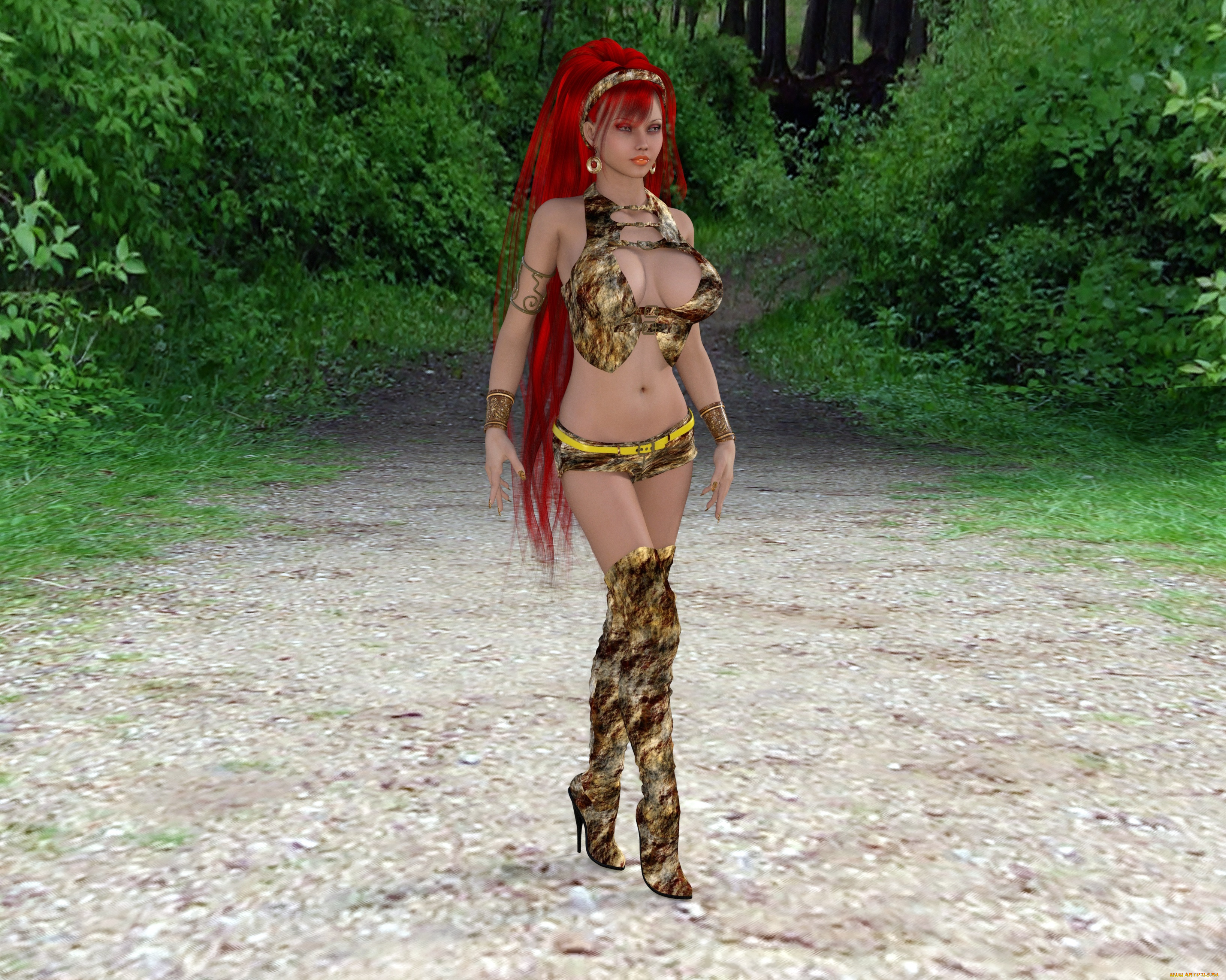 3д, графика, люди, , people, девушка, взгляд, фон, рыжая