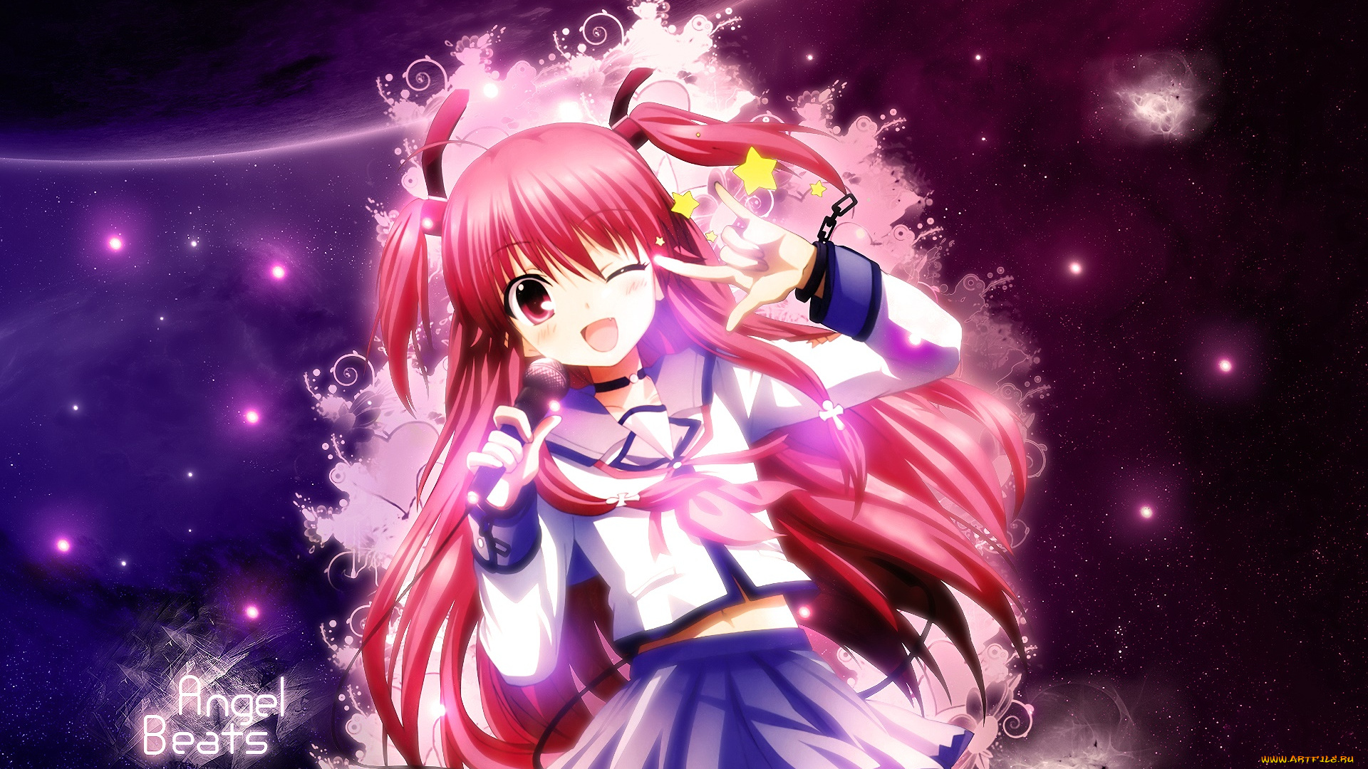 аниме, angel, beats, фон, взгляд, девушка