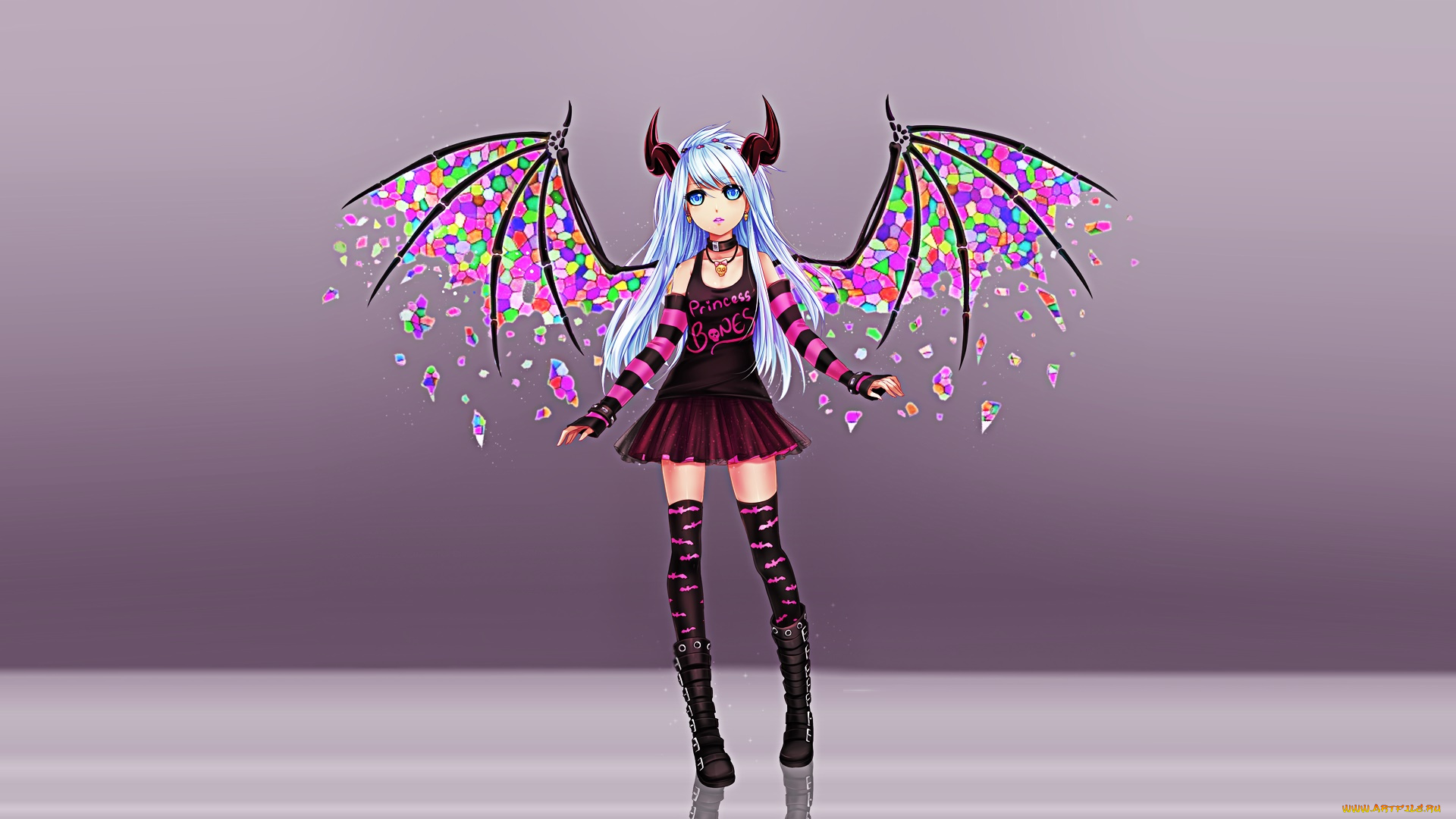 аниме, ангелы, , демоны, фон, взгляд, девушка