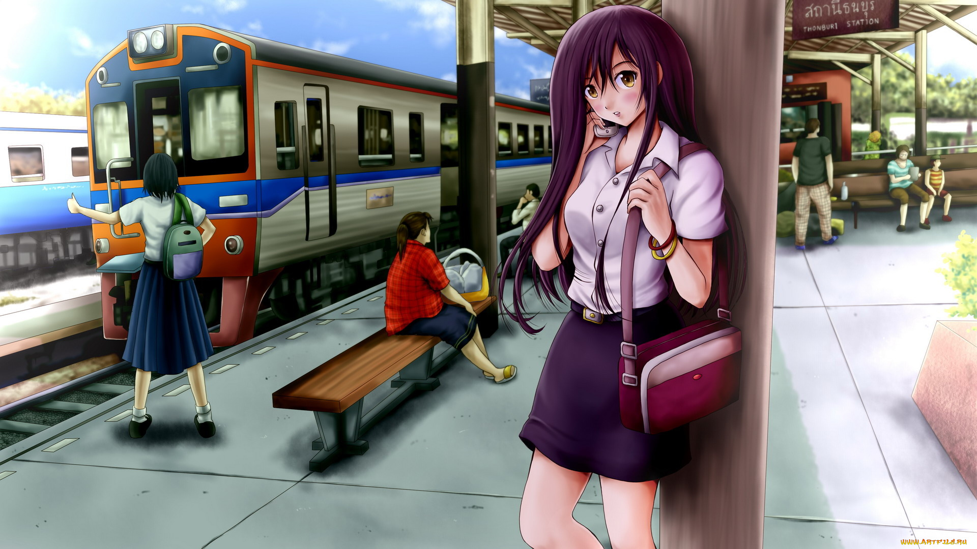 аниме, город, , улицы, , здания, фон, взгляд, девушка