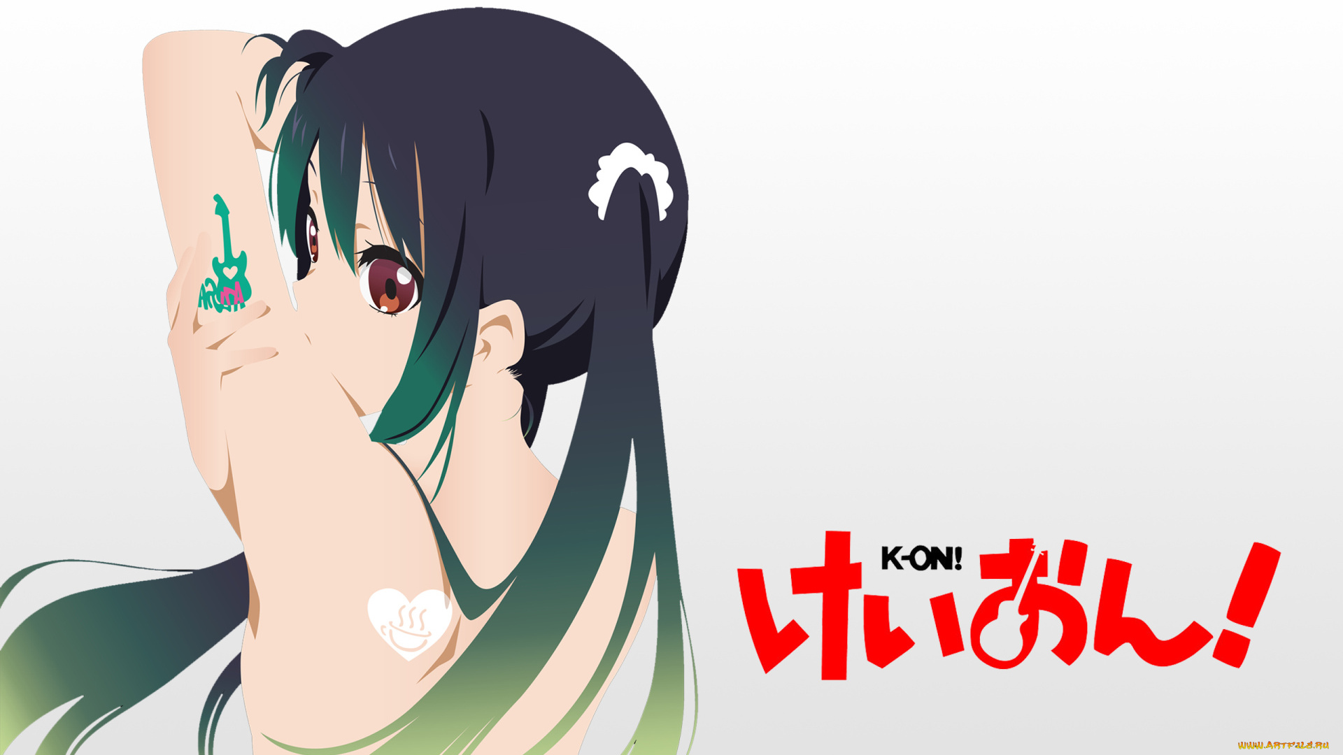 аниме, k-on, девушка, взгляд, фон