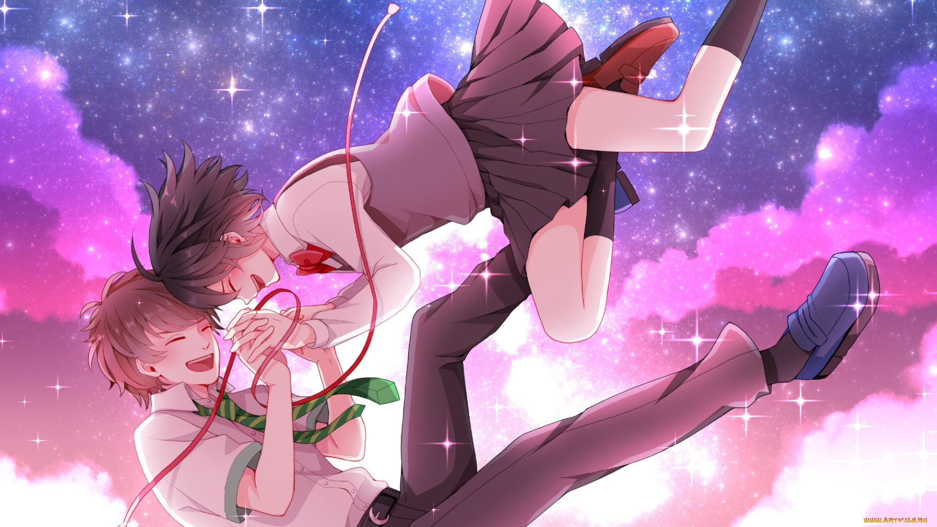 аниме, kimi, no, na, wa, парень, фон, девушка, взгляд