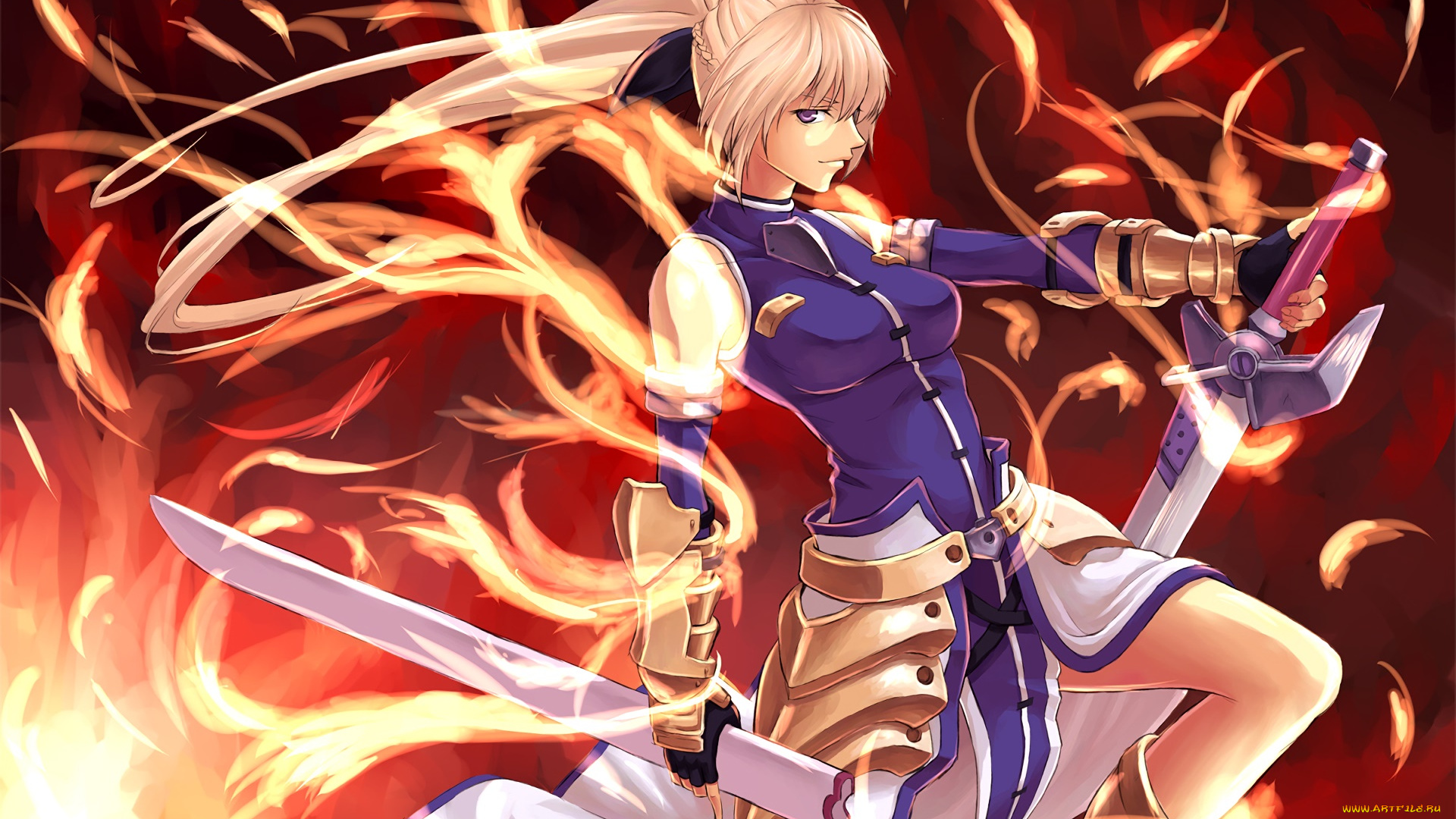 аниме, mahou, shoujo, lyrical, nanoha, девушка, взгляд, фон