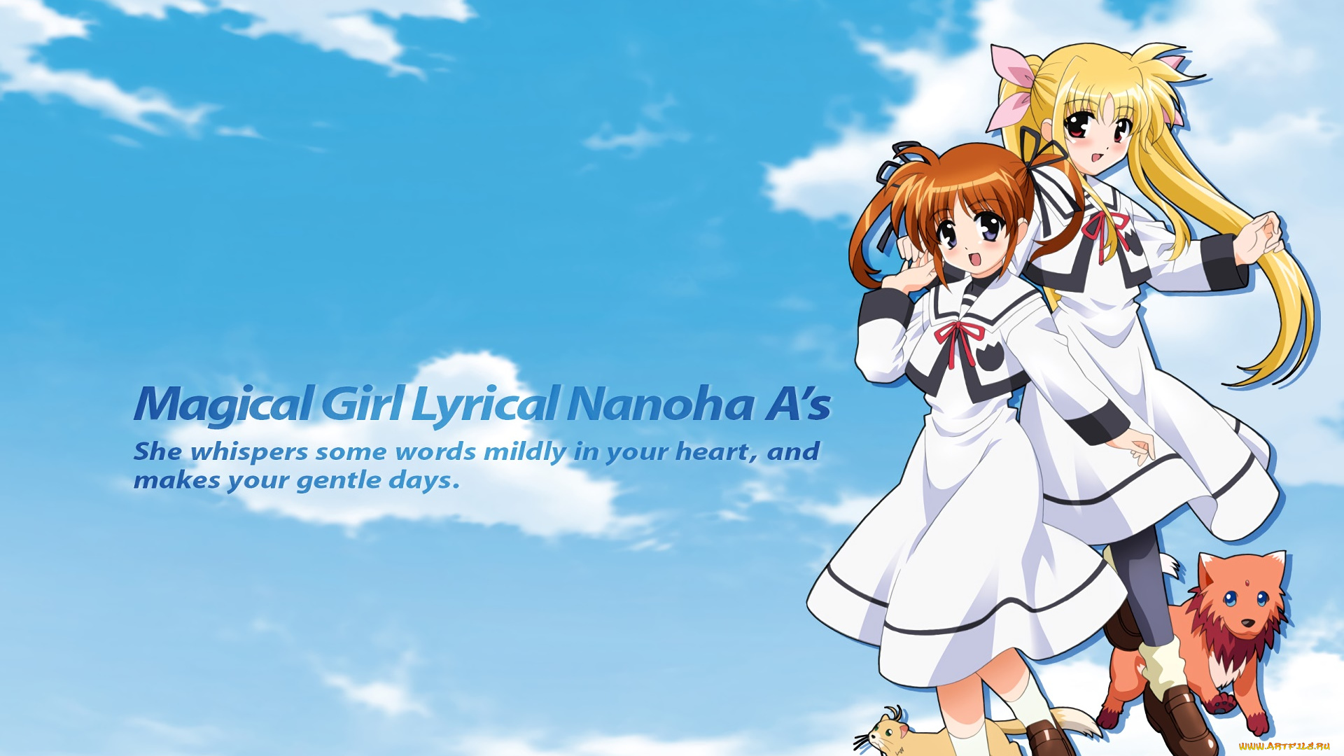 аниме, mahou, shoujo, lyrical, nanoha, фон, девушки, взгляд