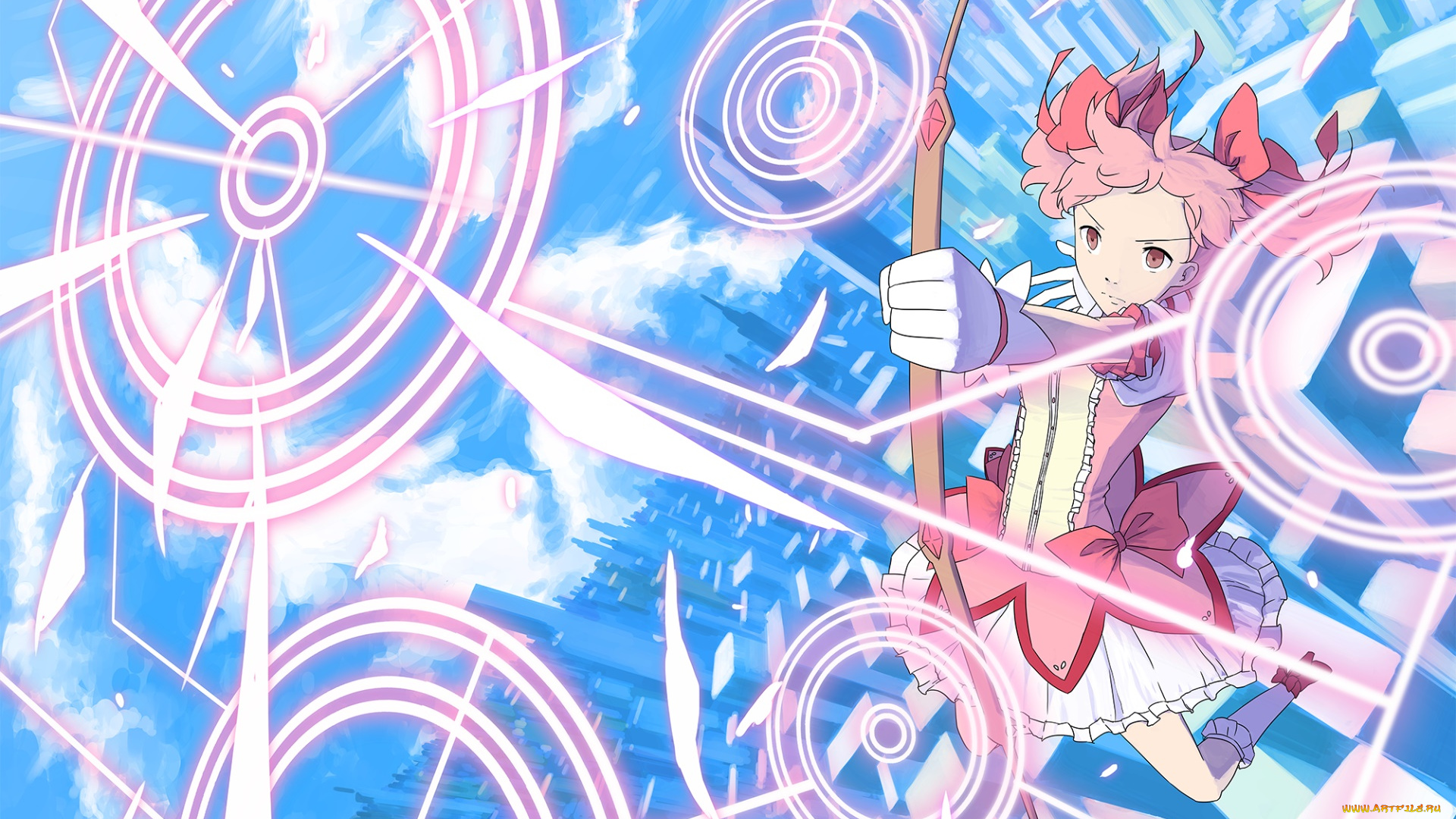 аниме, mahou, shoujo, madoka, magika, девушка, взгляд, фон