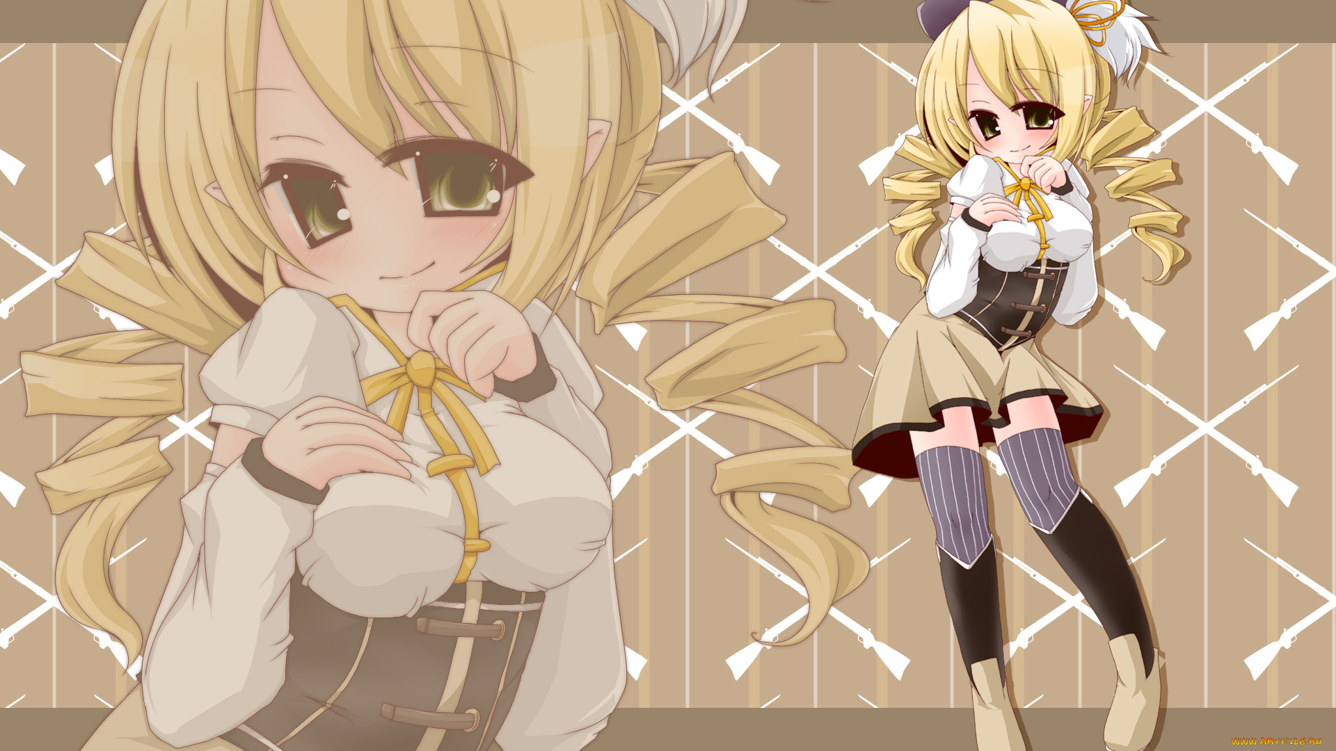 аниме, mahou, shoujo, madoka, magika, фон, взгляд, девушки