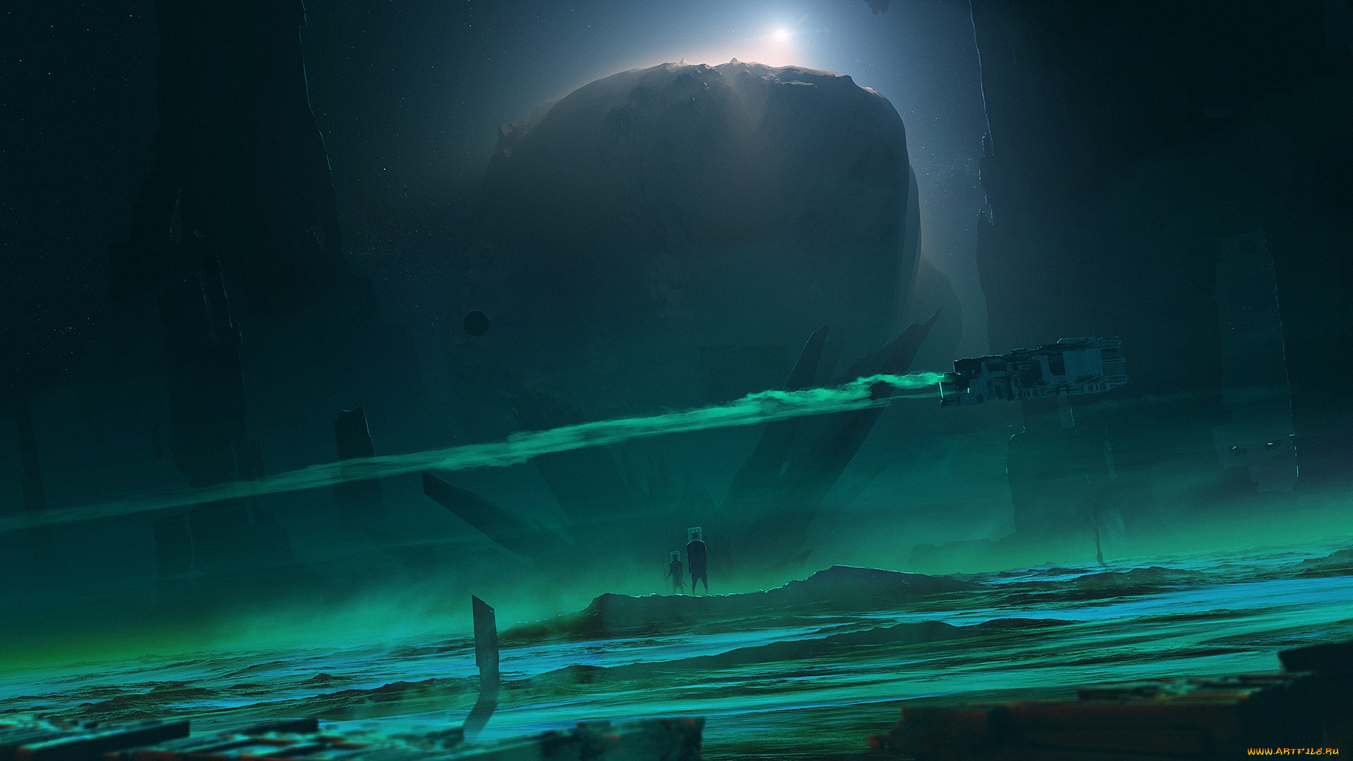 фэнтези, иные, миры, , иные, времена, человек, корабль, фантастика, арт, скалы, космос