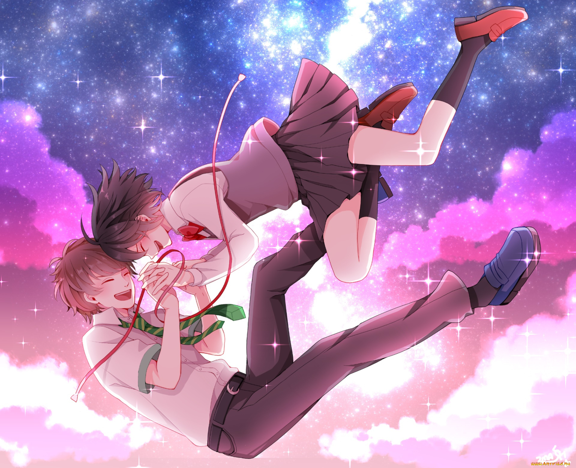 аниме, kimi, no, na, wa, парень, фон, девушка, взгляд