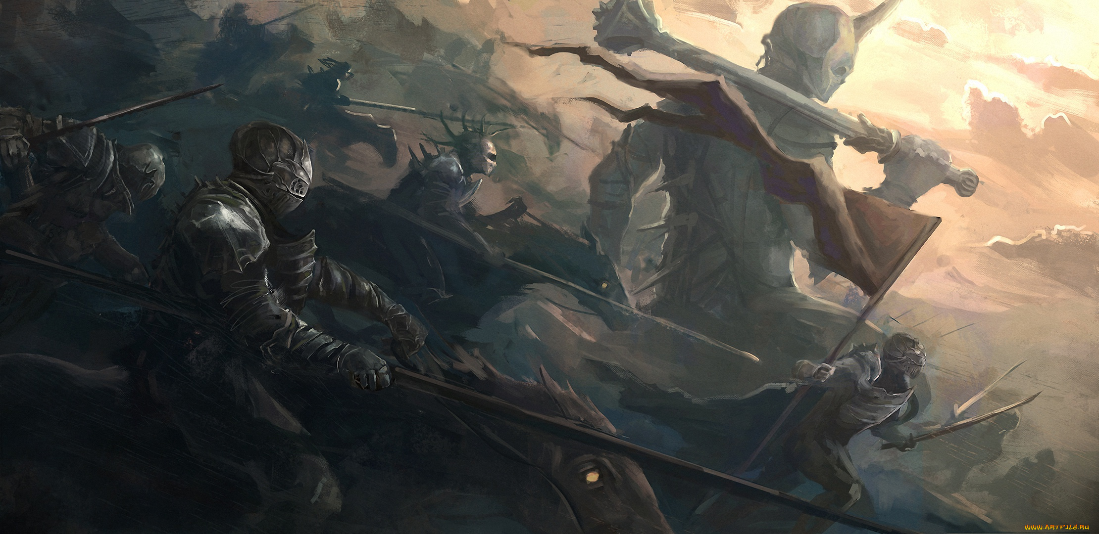 фэнтези, нежить, армия, знамя, войны, гигант, оружие