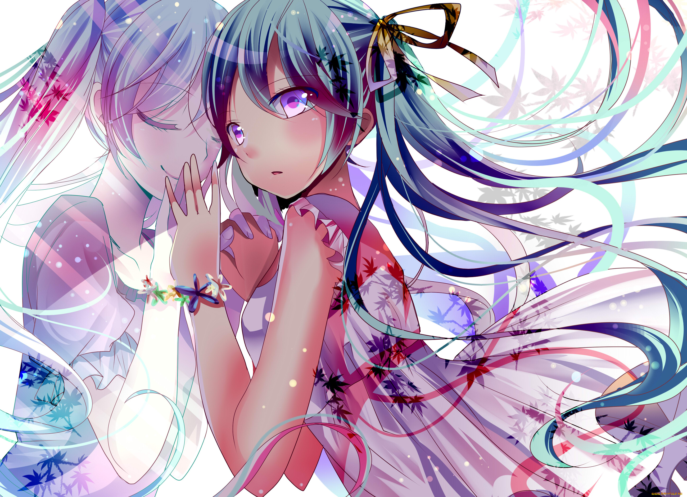 аниме, vocaloid, девушка, взгляд, фон