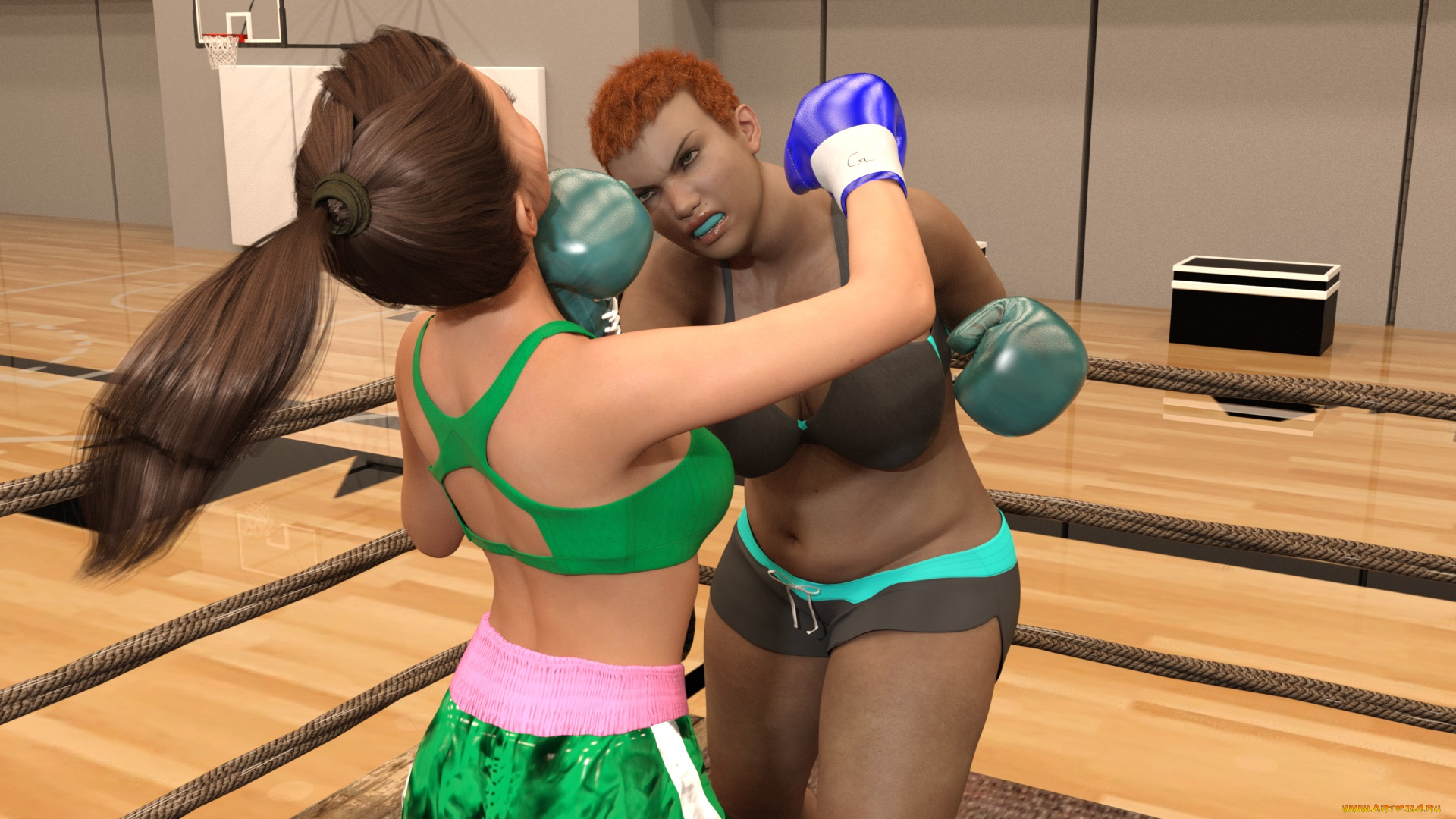 3д, графика, спорт, , sport, ринг, бокс, фон, взгляд, девушки