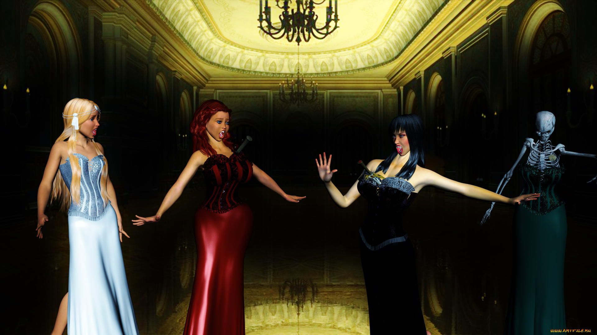 3д, графика, ужас, , horror, девушки, взгляд, фон