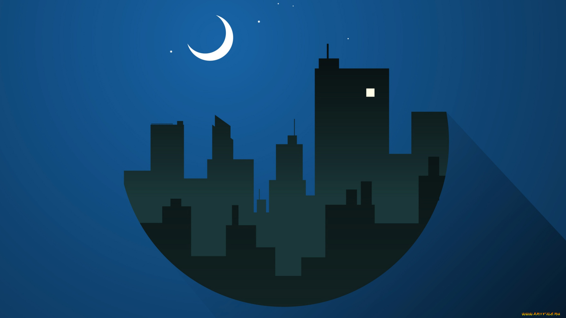 векторная, графика, город, , city, луна, дома, силуэт, ночь, город, месяц