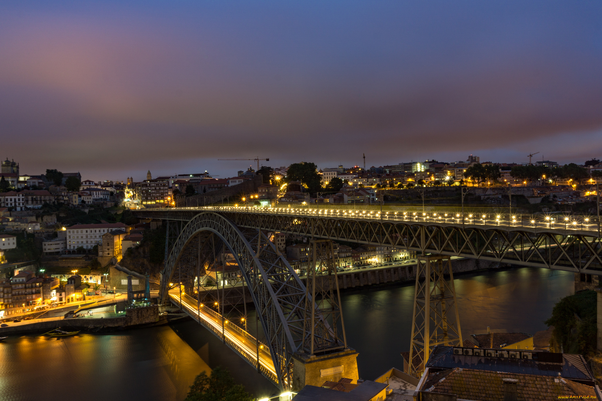 bridge, ponte, dom, lu&, 237, s, i, at, night, , porto, , portugal, города, порту, , португалия, простор
