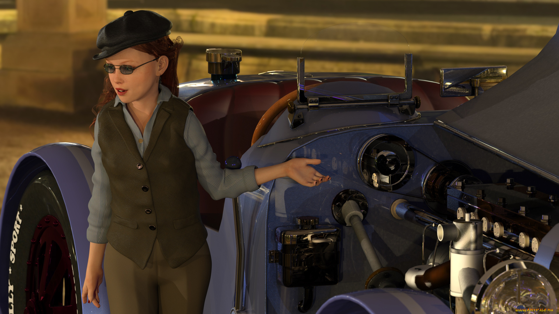 3д, графика, люди-авто, мото, , people-, car, , , moto, автомобиль, фон, взгляд, девушка