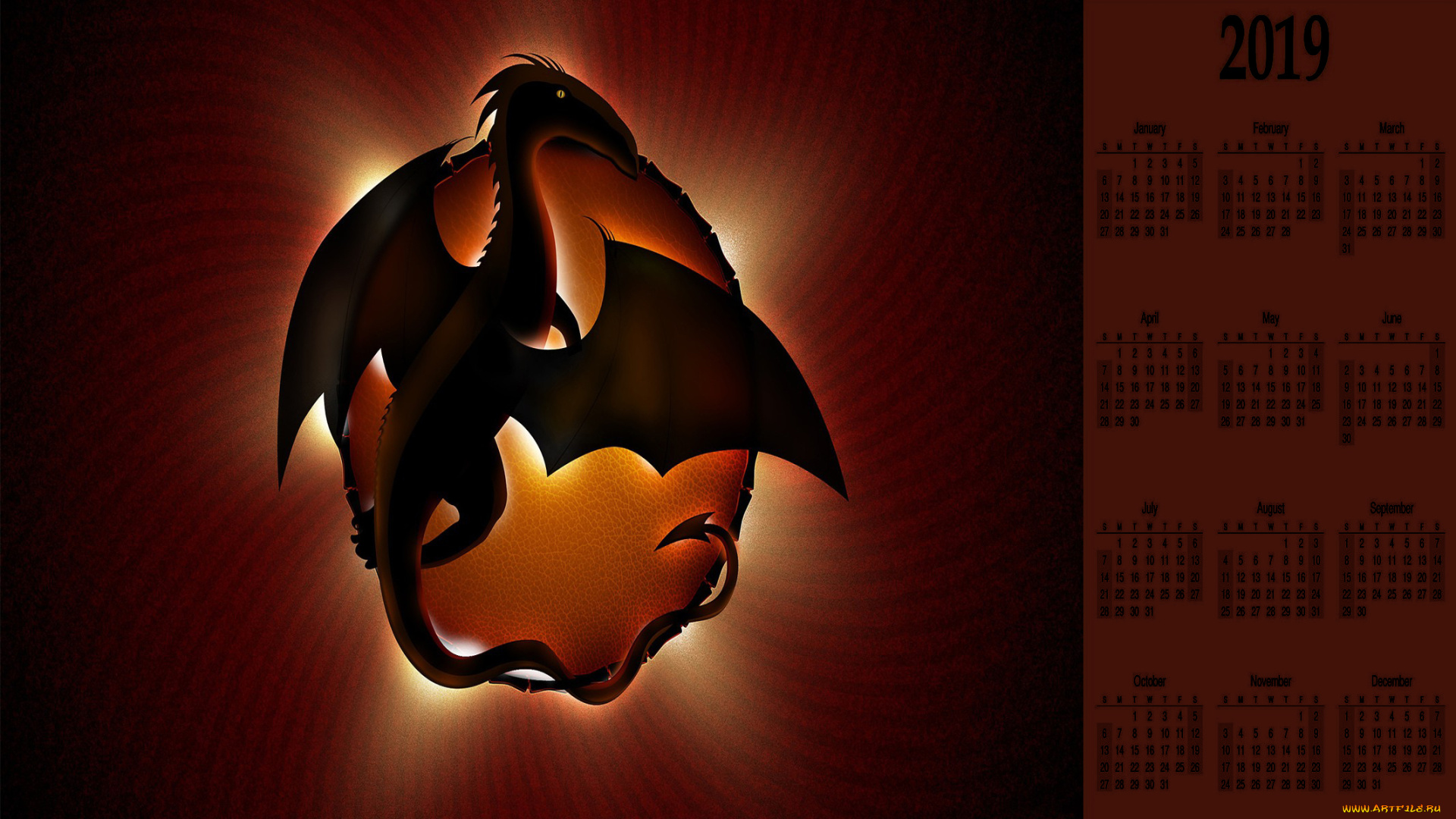 календари, фэнтези, динозавр, дракон