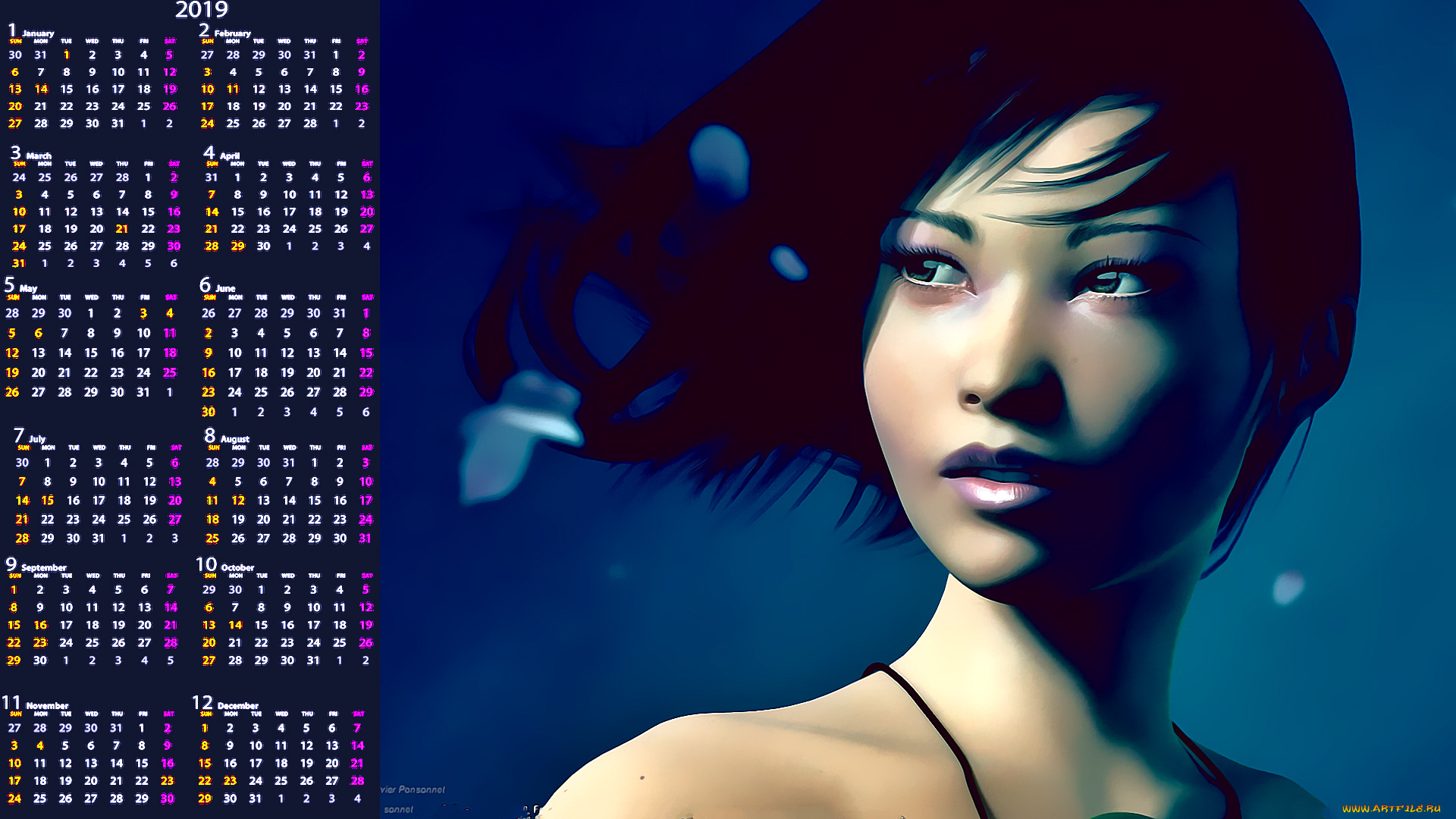 календари, фэнтези, лицо, девушка
